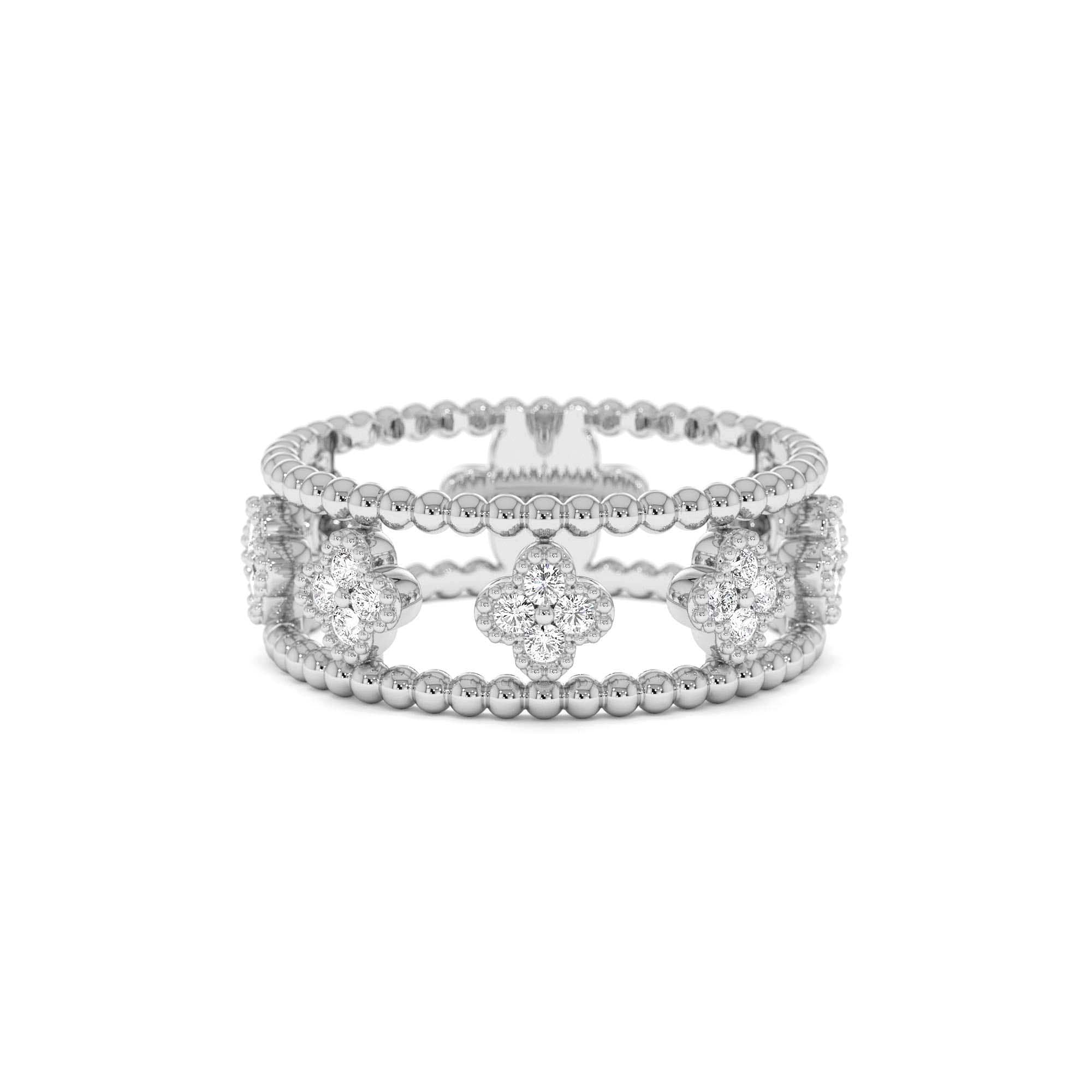 14k Double Band Diamond Clover Ring - view 3