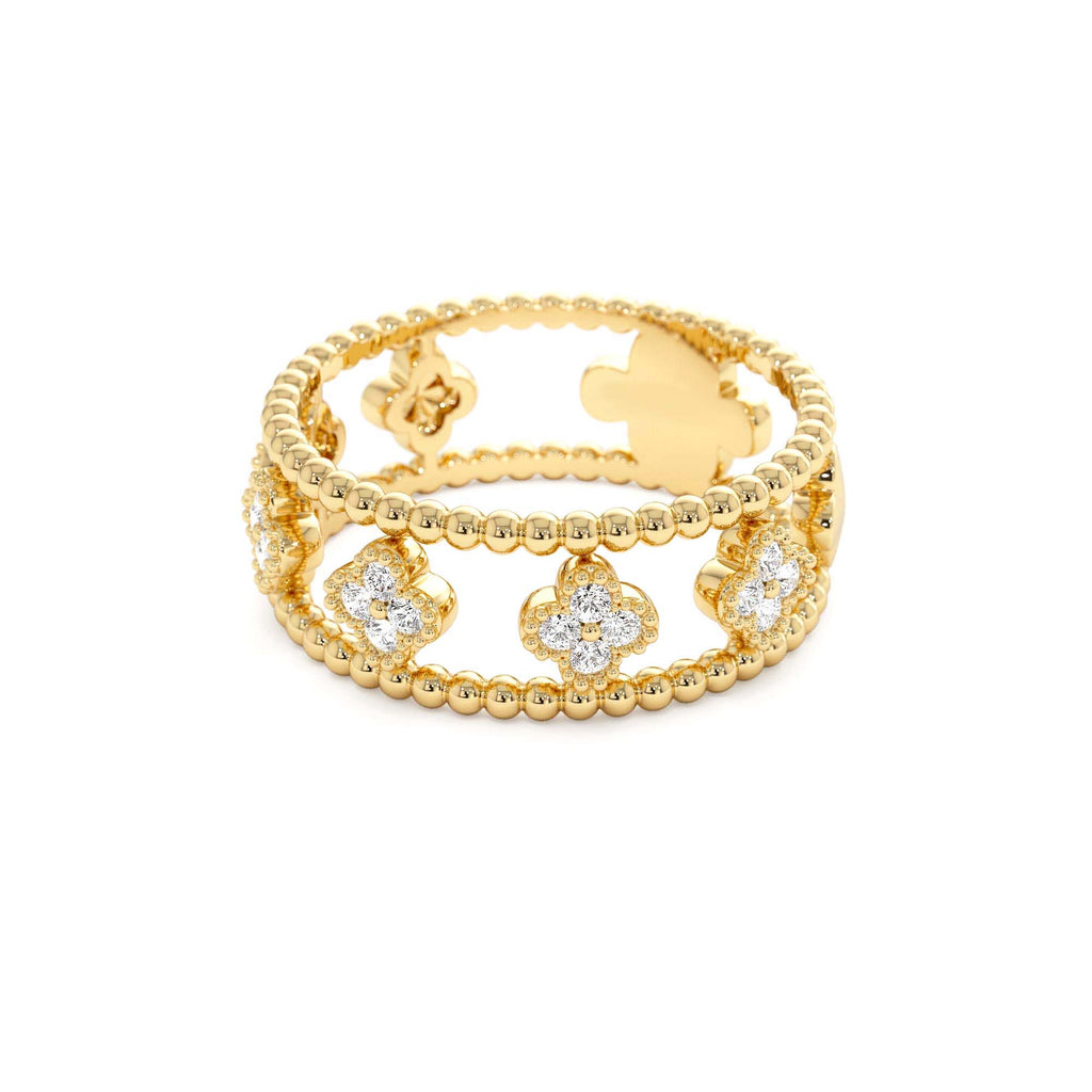 14k Double Band Diamond Clover Ring - view 4