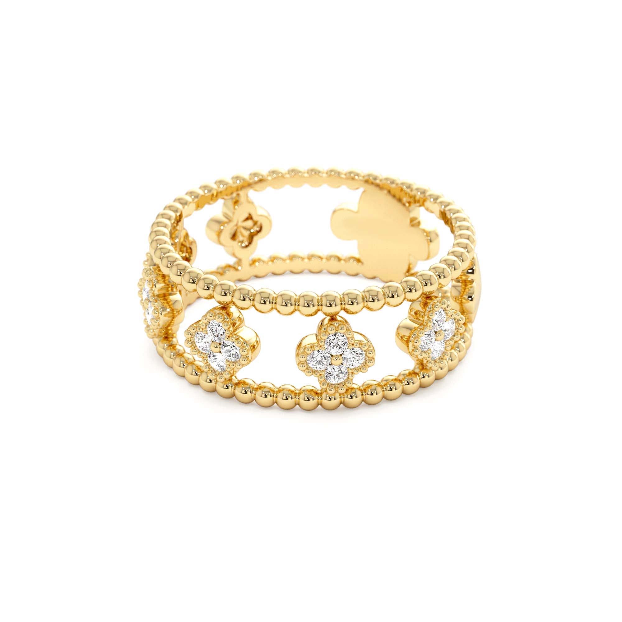 14k Double Band Diamond Clover Ring - view 4