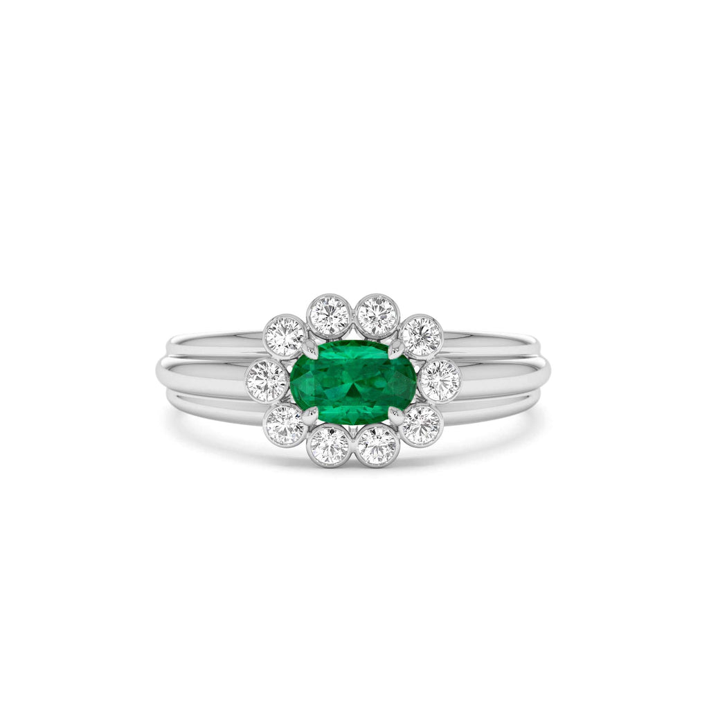 14k Oval Shaped Emerald with Bezel Hale Setting Ring - view 3