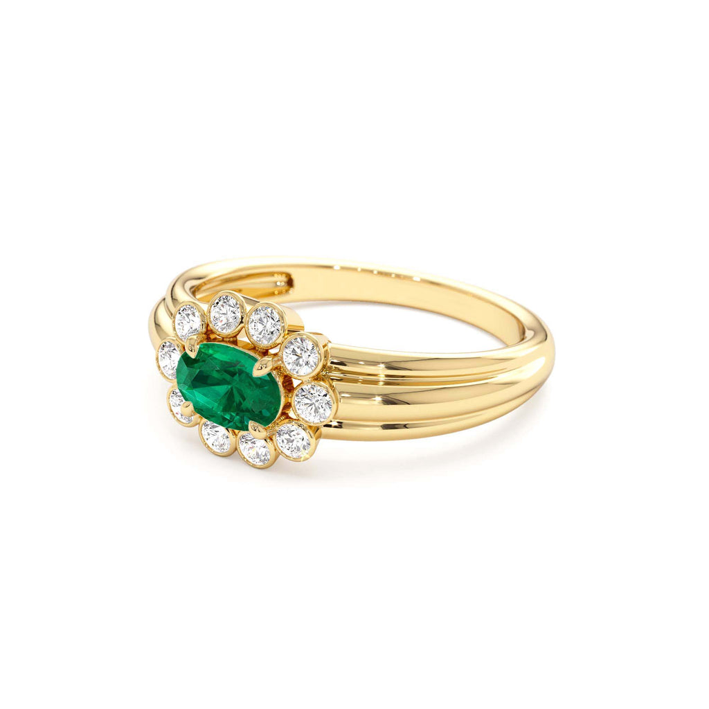 14k Oval Shaped Emerald with Bezel Hale Setting Ring - view 4