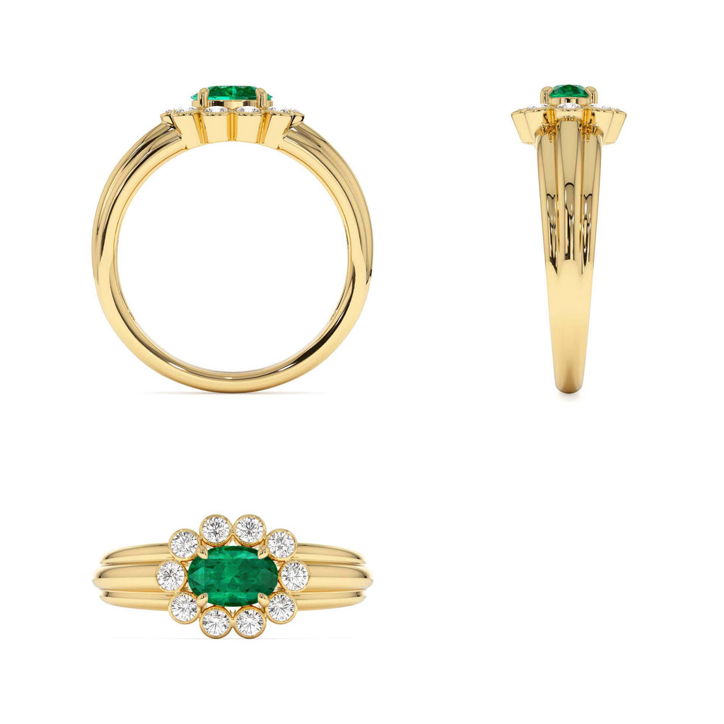 14k Oval Shaped Emerald with Bezel Hale Setting Ring - view 5