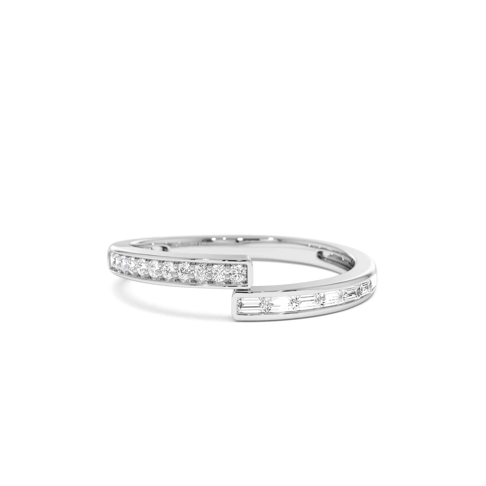 14k Baguette and Round Diamond Crossover Ring - view 3
