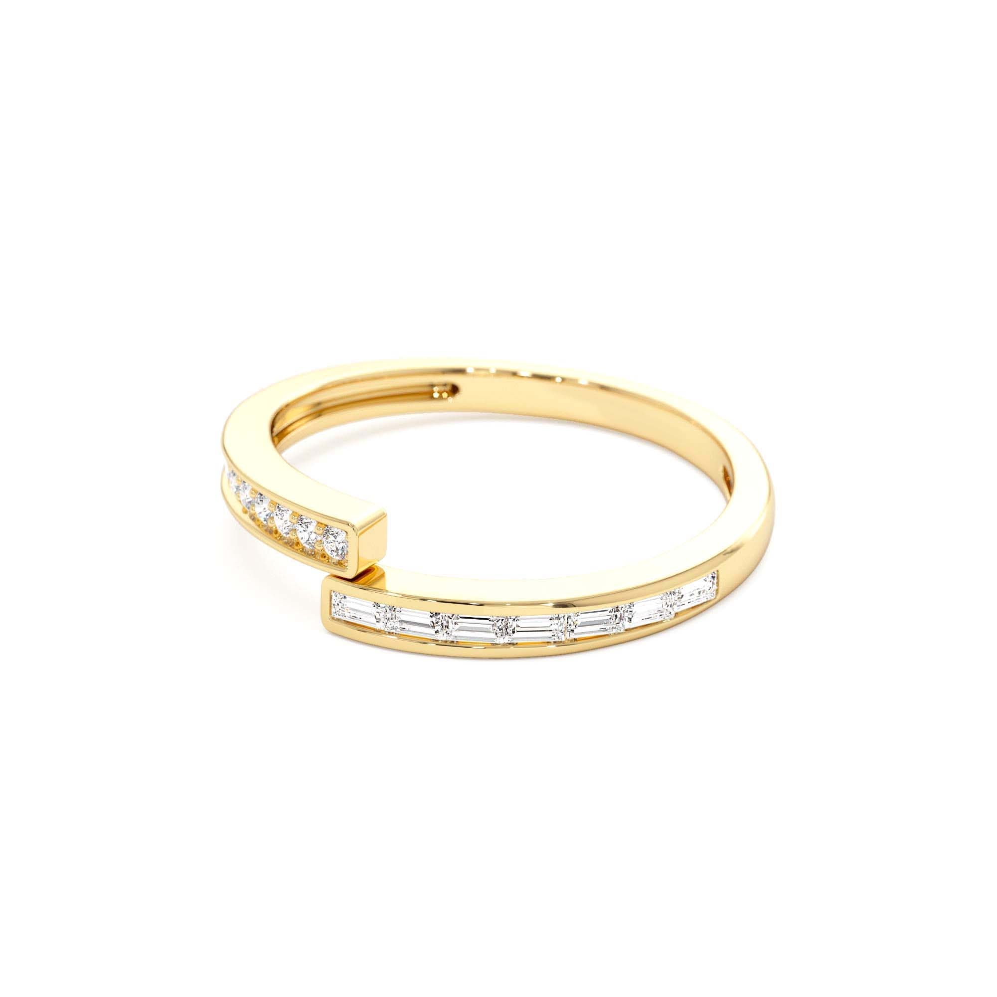 14k Baguette and Round Diamond Crossover Ring - view 4
