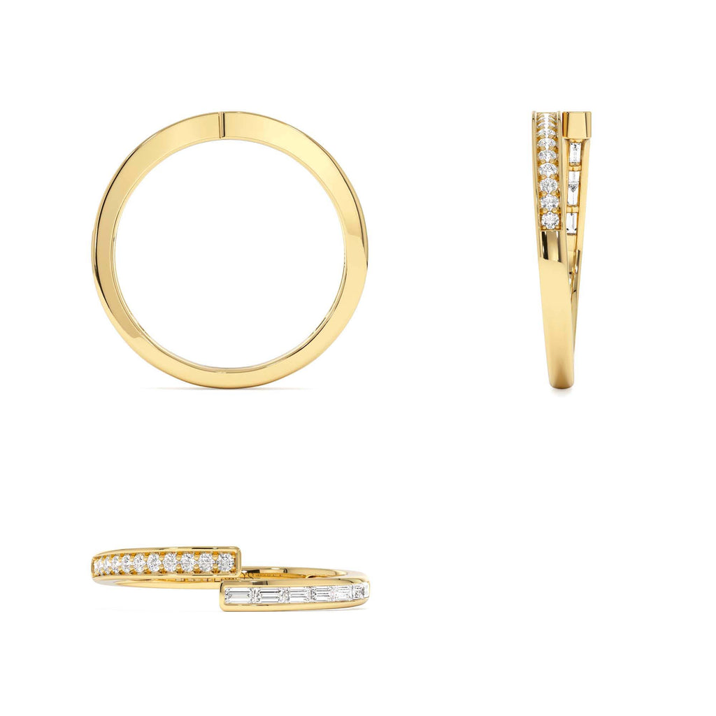 14k Baguette and Round Diamond Crossover Ring - view 5