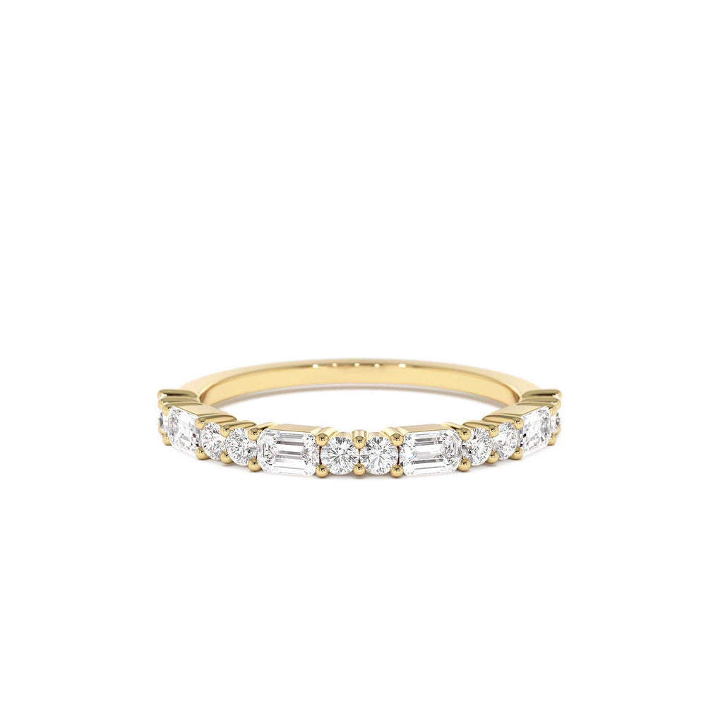 14k Alternating Emerald Cut and Round Diamond Ring by Orlina Fine