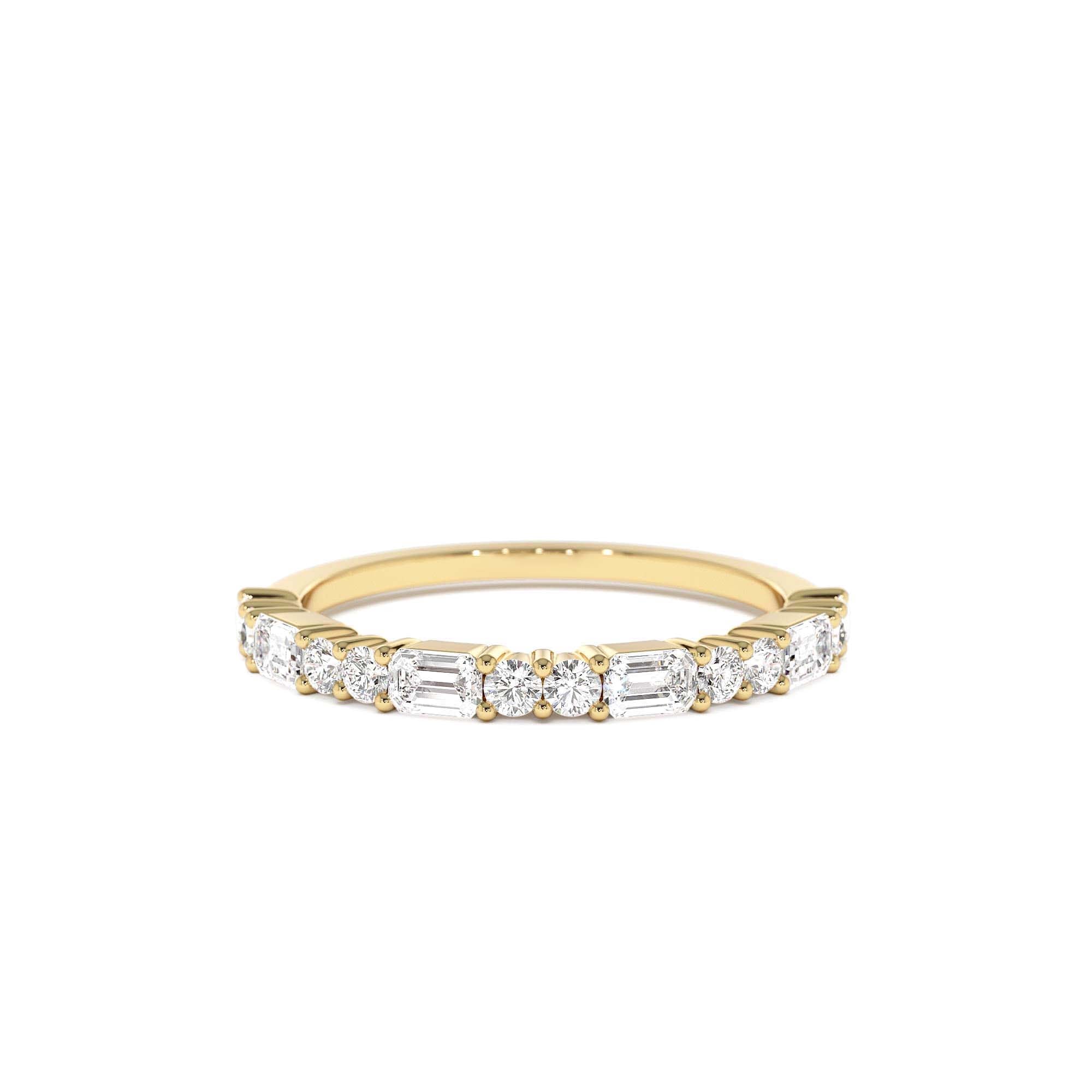 14k Alternating Emerald Cut and Round Diamond Ring by Orlina Fine