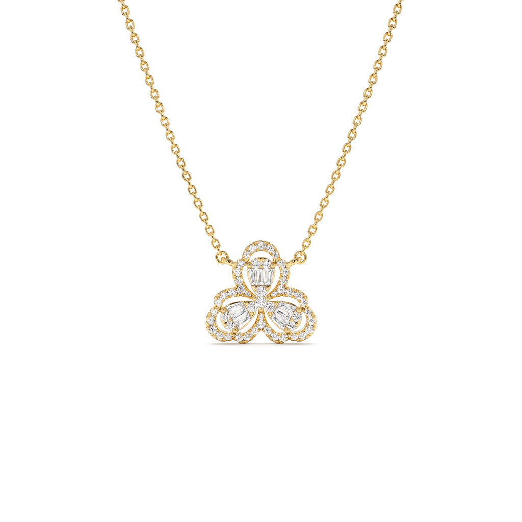 14K Gold Clover Baguette Diamond Necklace by Orlina Fine