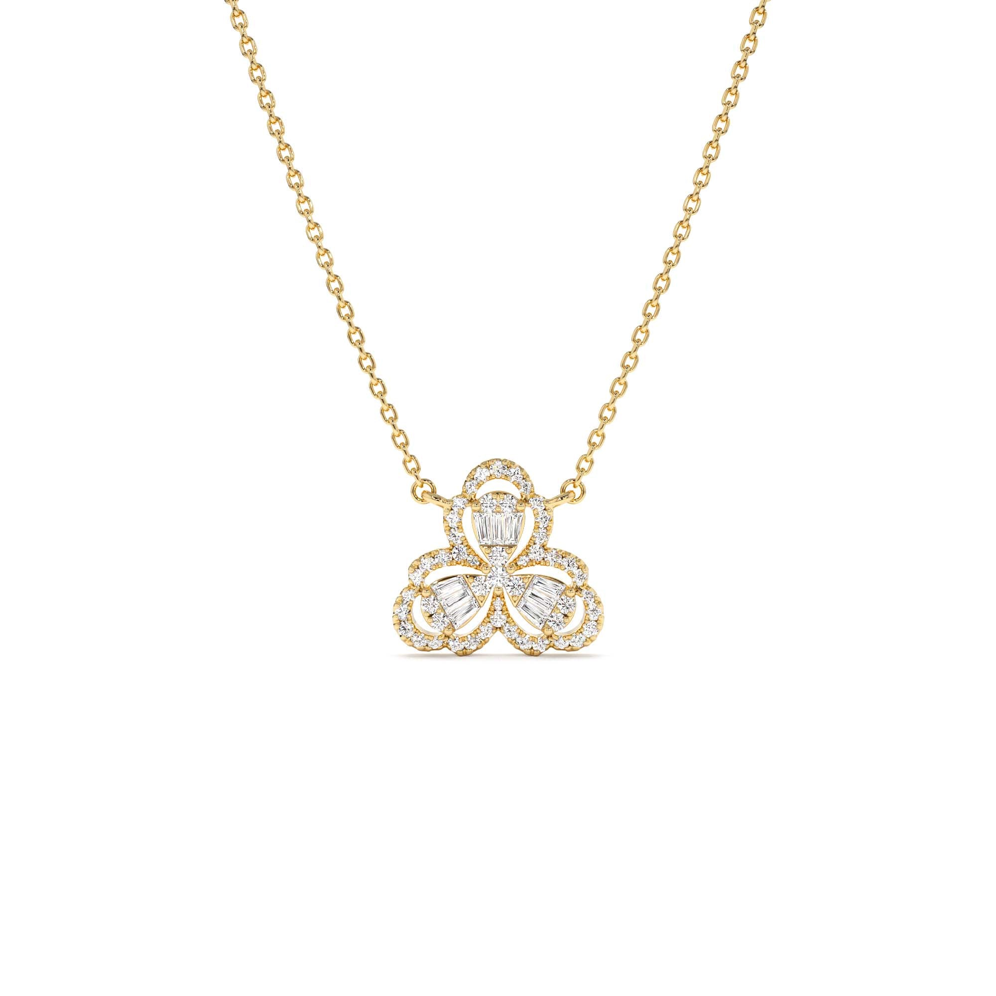 14K Gold Clover Baguette Diamond Necklace by Orlina Fine