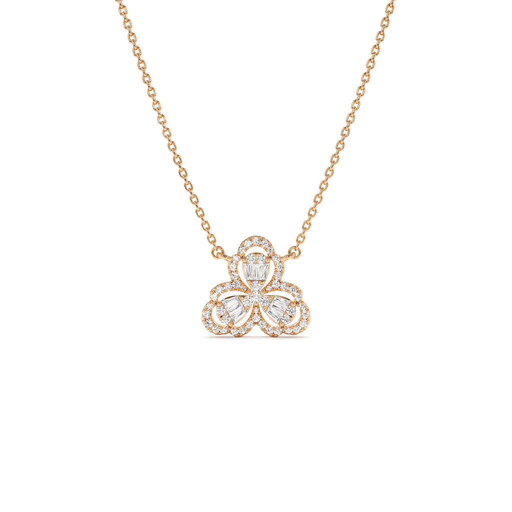 14K Gold Clover Baguette Diamond Necklace - view 2