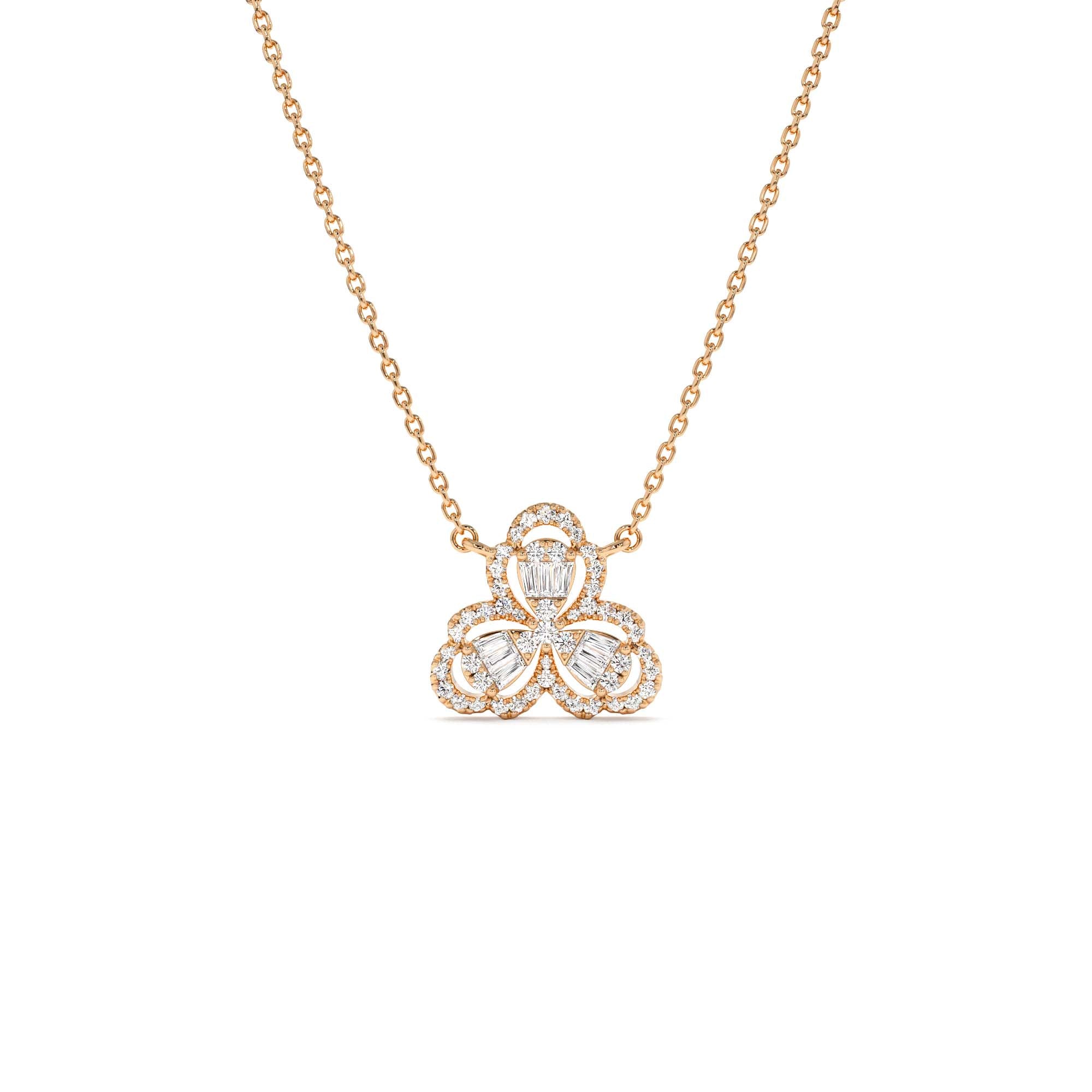 14K Gold Clover Baguette Diamond Necklace - view 2