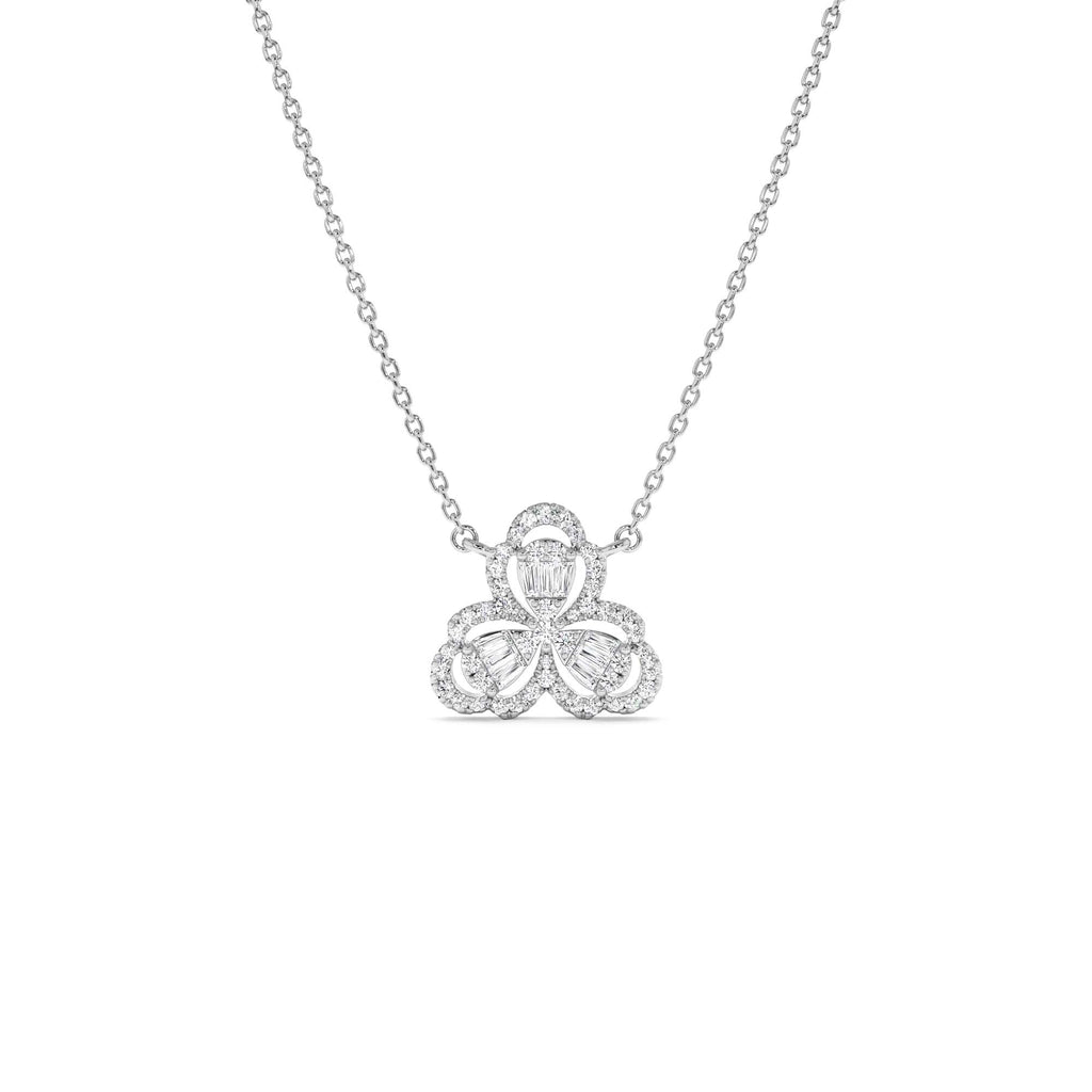 14K Gold Clover Baguette Diamond Necklace - view 3