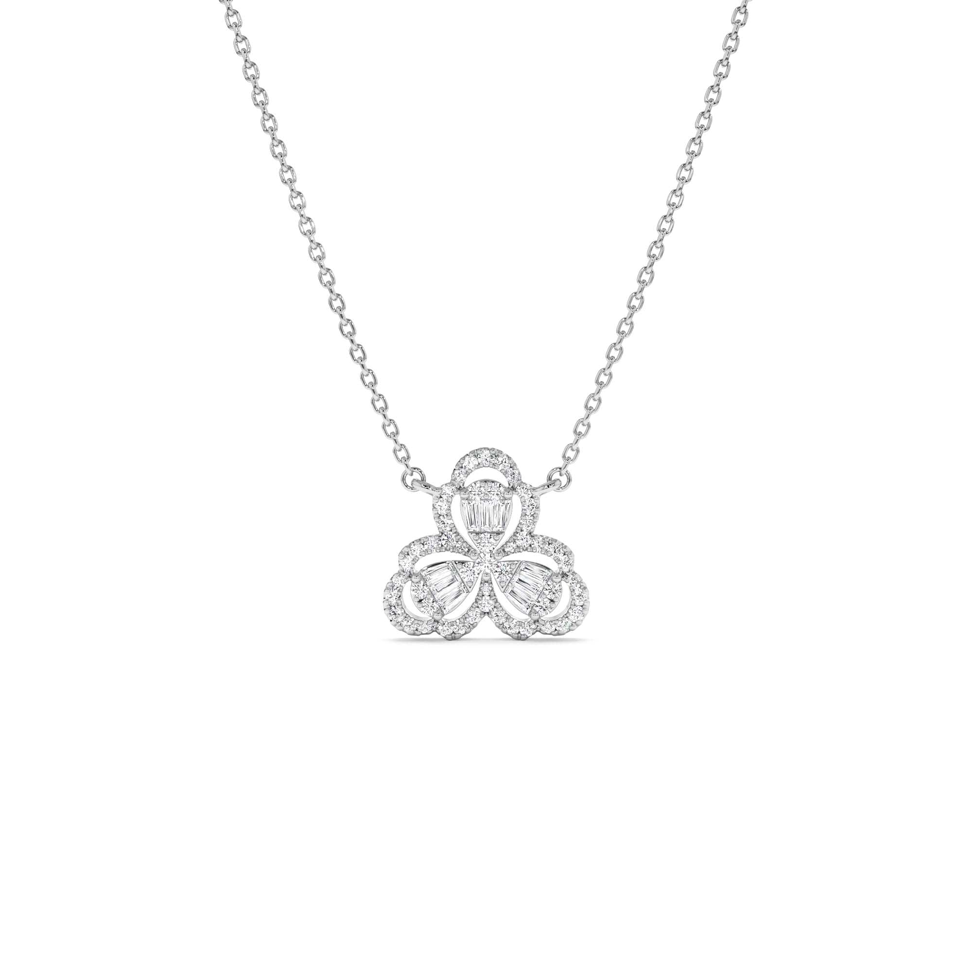 14K Gold Clover Baguette Diamond Necklace - view 3