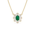 14k Oval Shape Emerald Necklace with Baguettes by Orlina Fine