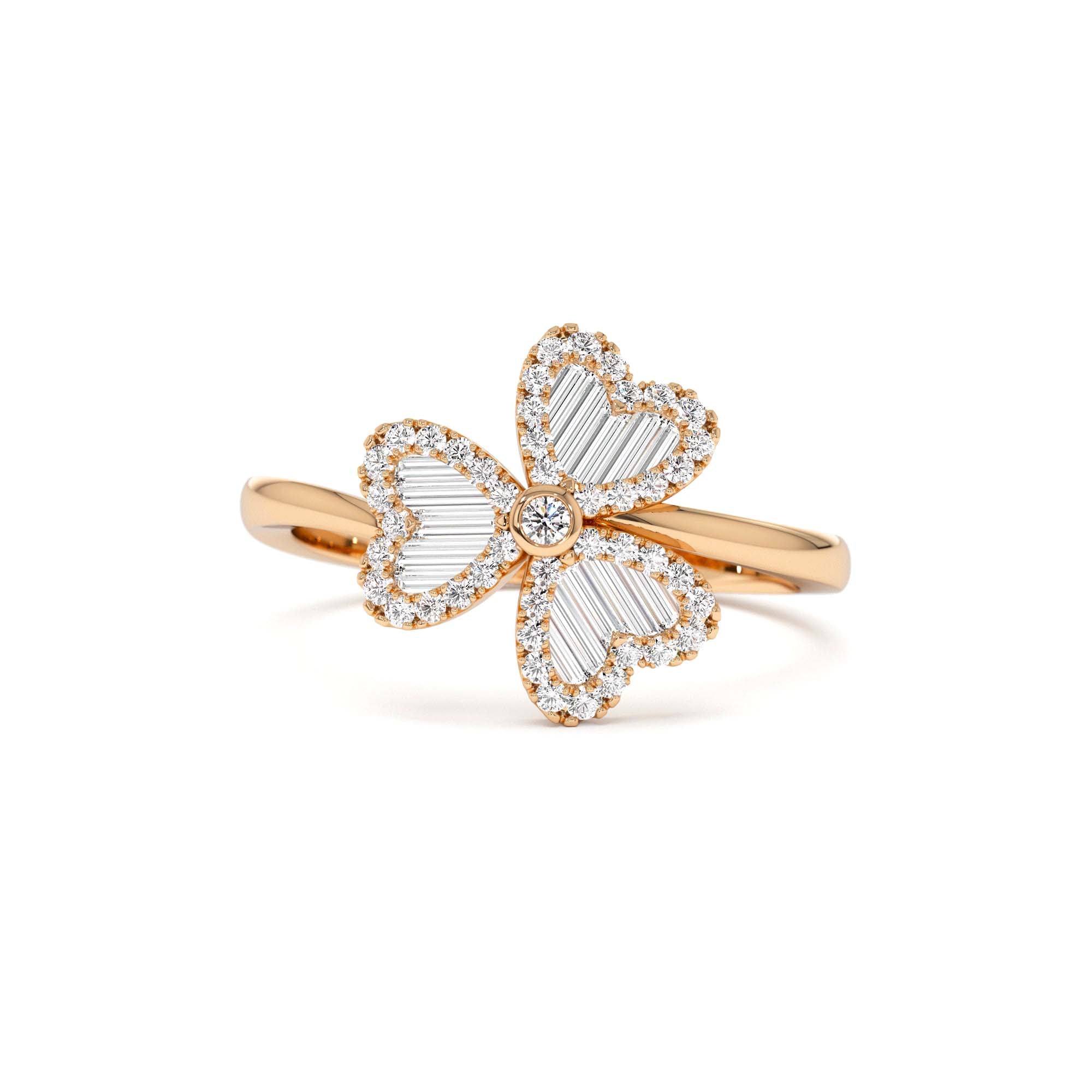 14k Baguette & Round Diamond Flower Ring - view 2