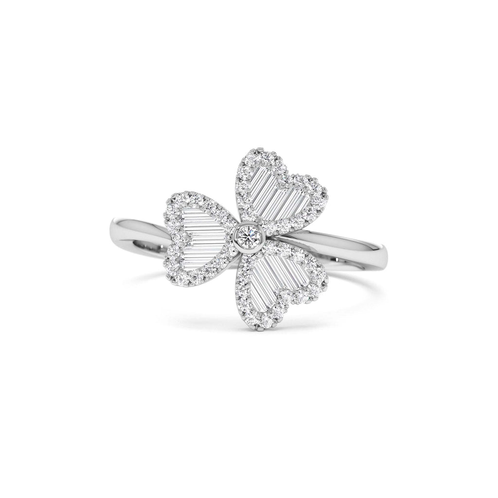 14k Baguette & Round Diamond Flower Ring - view 3