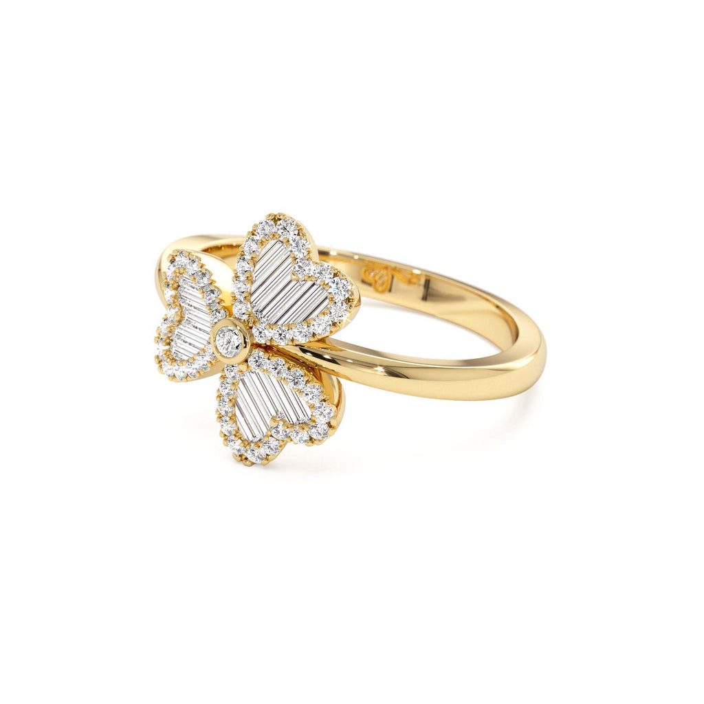 14k Baguette & Round Diamond Flower Ring - view 4