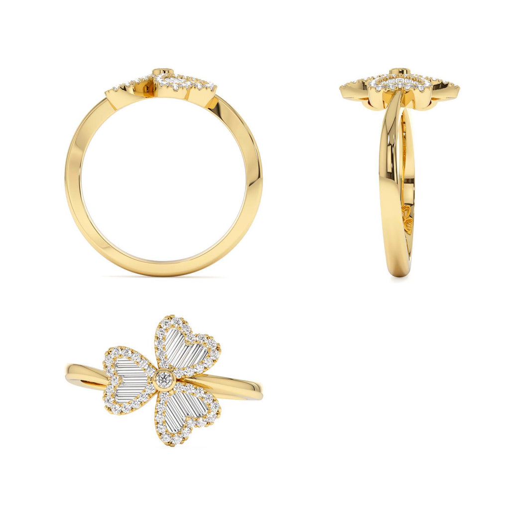 14k Baguette & Round Diamond Flower Ring - view 5