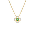 14k Emerald Clover Necklace in Halo Setting by Orlina Fine