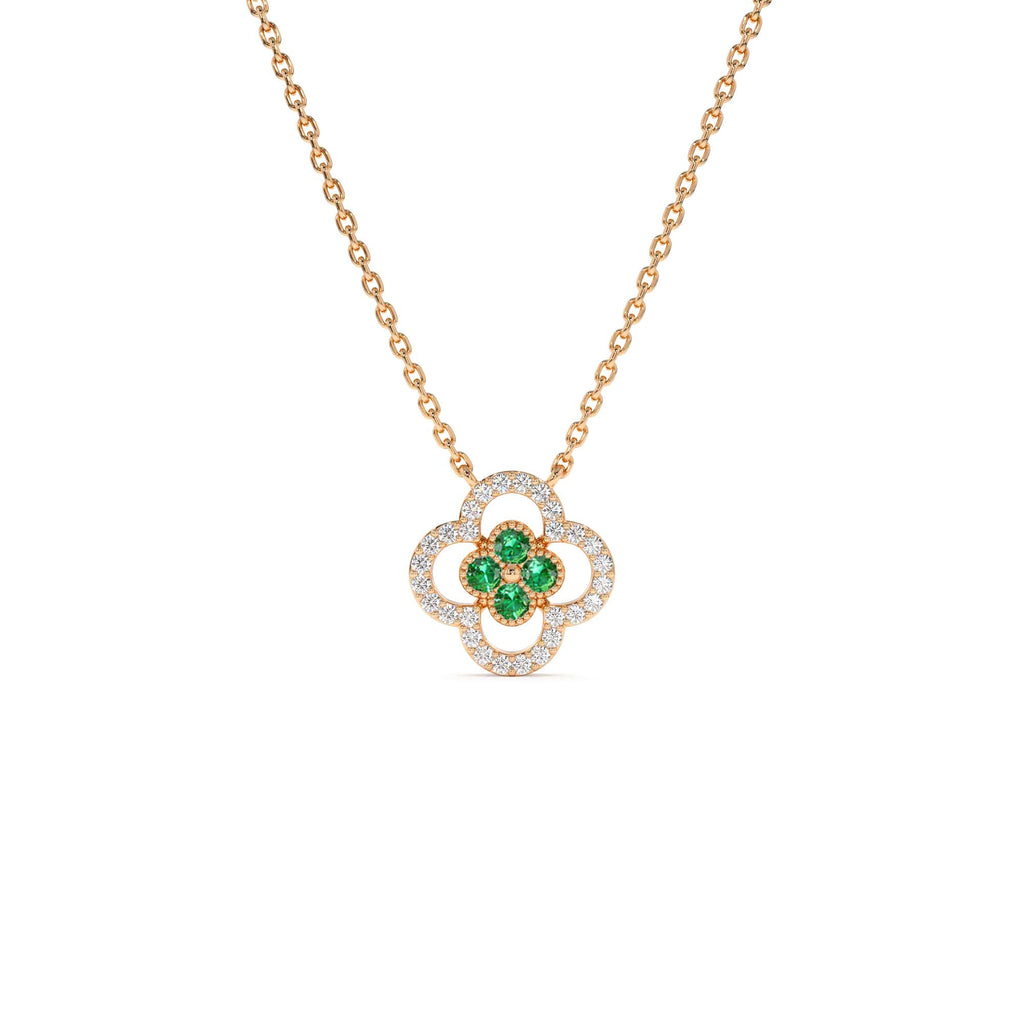 14k Emerald Clover Necklace in Halo Setting - view 2