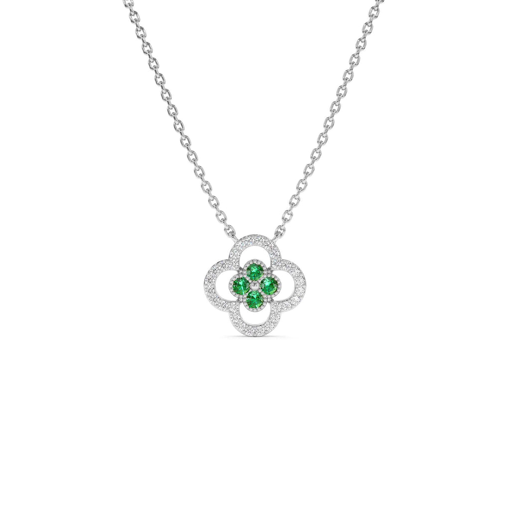 14k Emerald Clover Necklace in Halo Setting - view 3