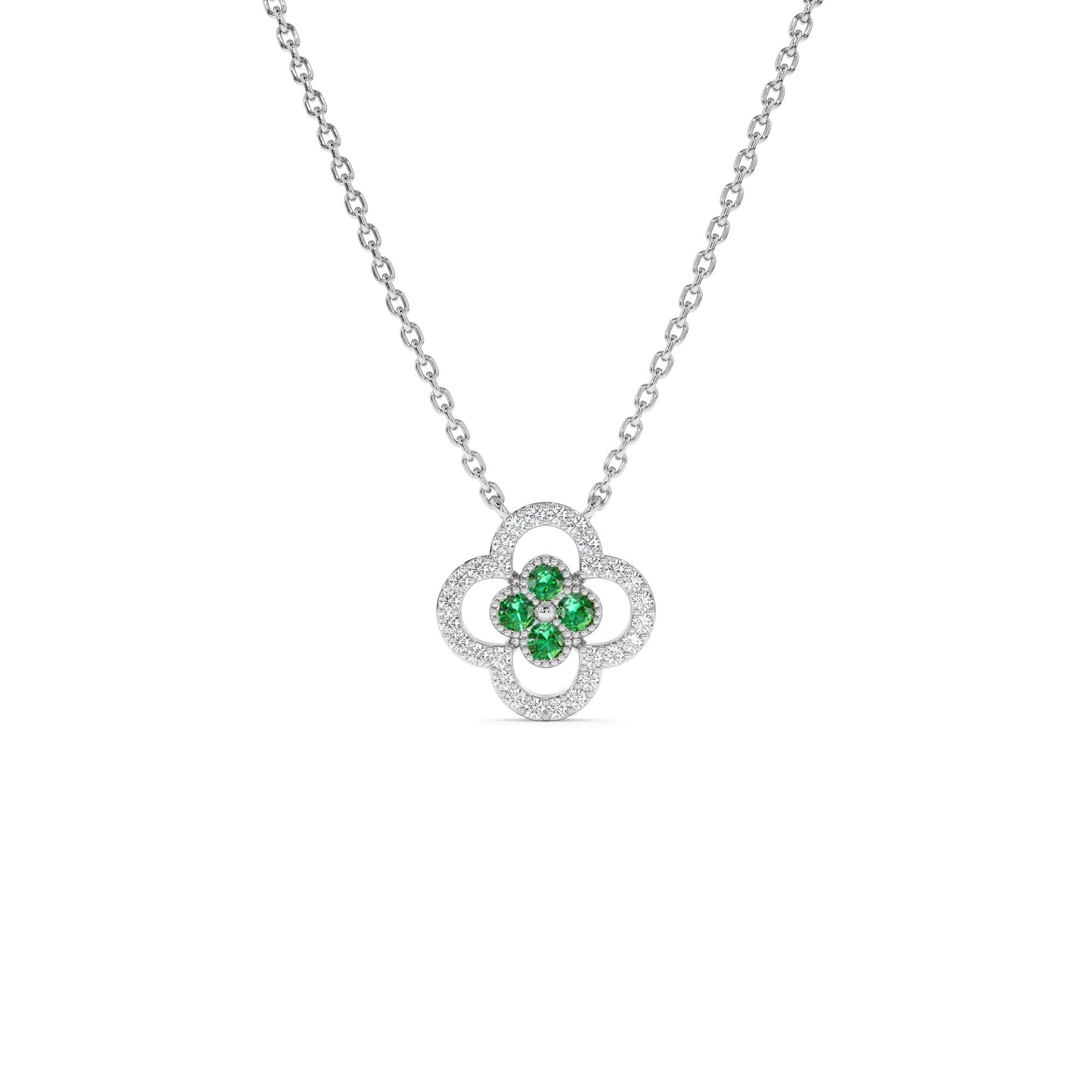 14k Emerald Clover Necklace in Halo Setting - view 3