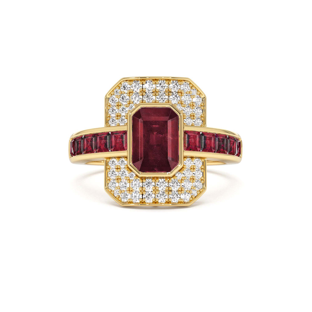 14k Unique Ruby and Diamond Art Deco Ring by Orlina Fine
