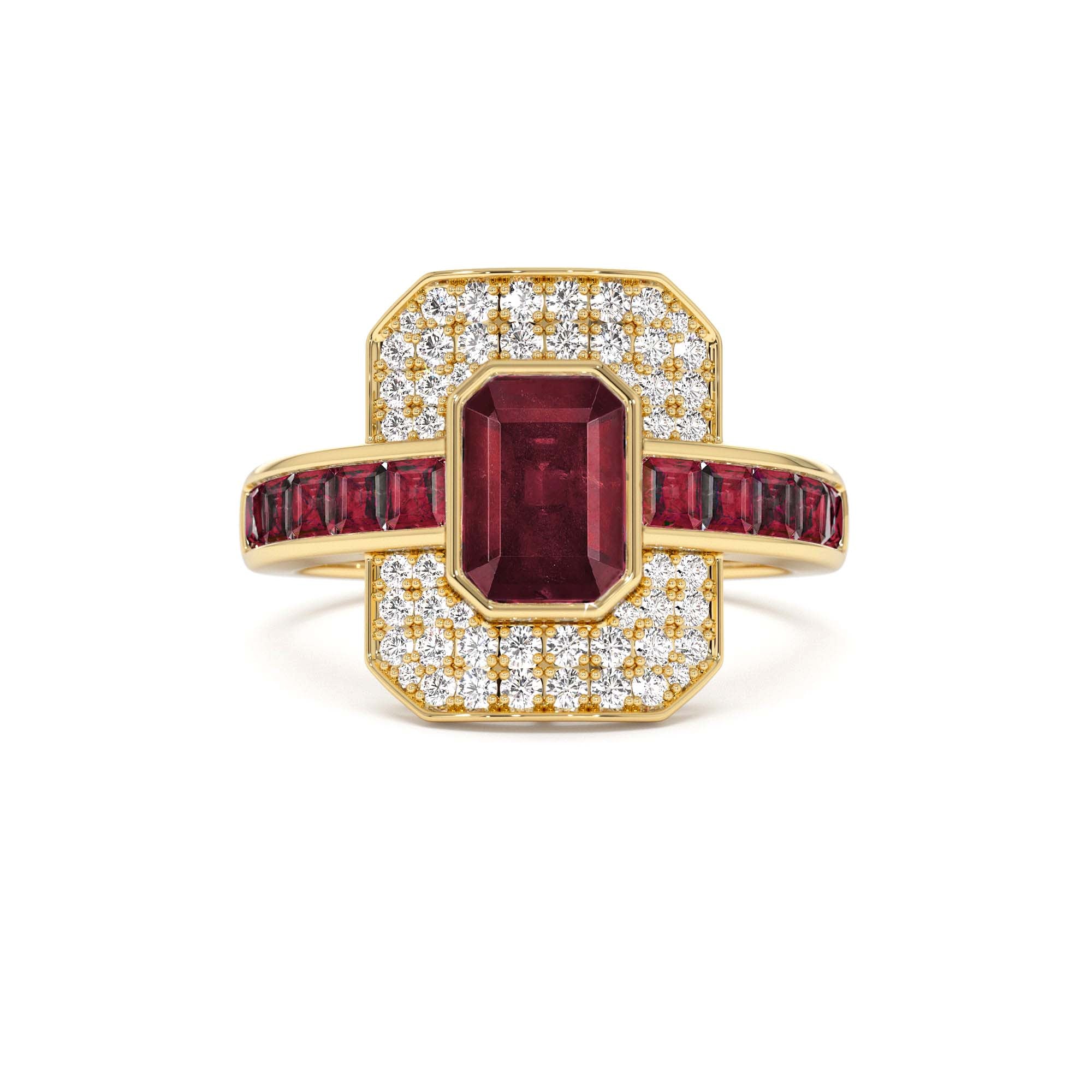 14k Unique Ruby and Diamond Art Deco Ring by Orlina Fine