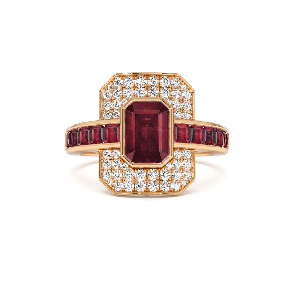 14k Unique Ruby and Diamond Art Deco Ring - view 2