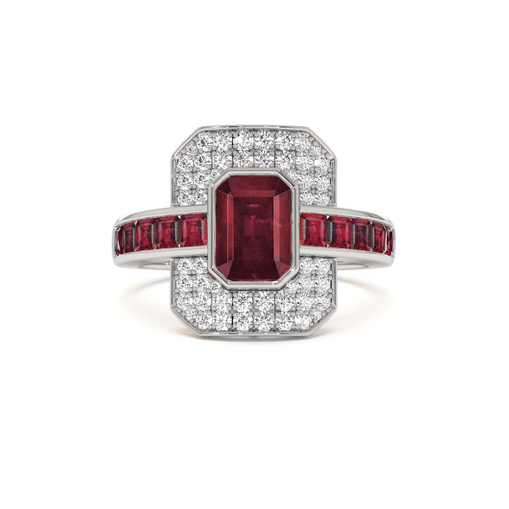 14k Unique Ruby and Diamond Art Deco Ring - view 3