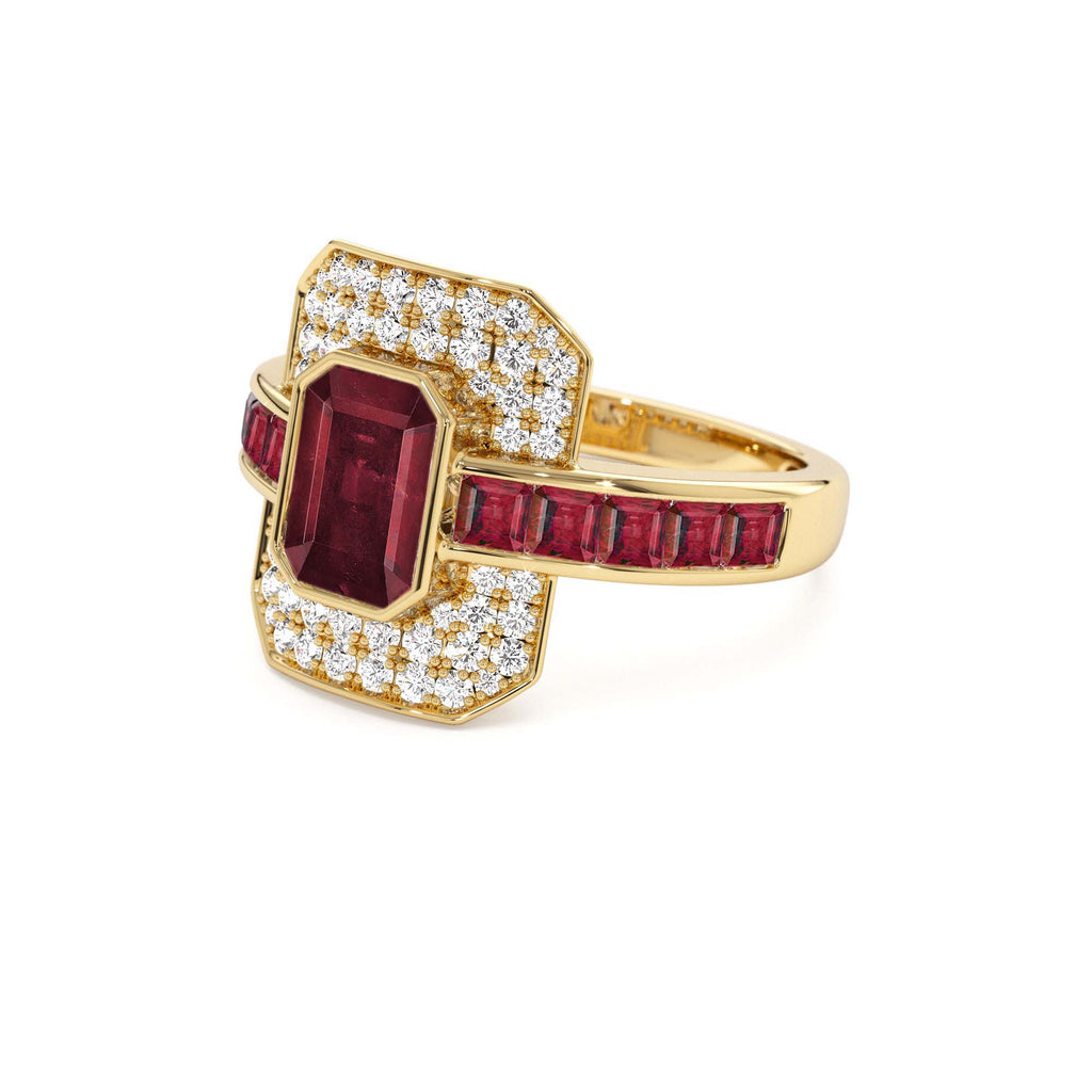 14k Unique Ruby and Diamond Art Deco Ring - view 4