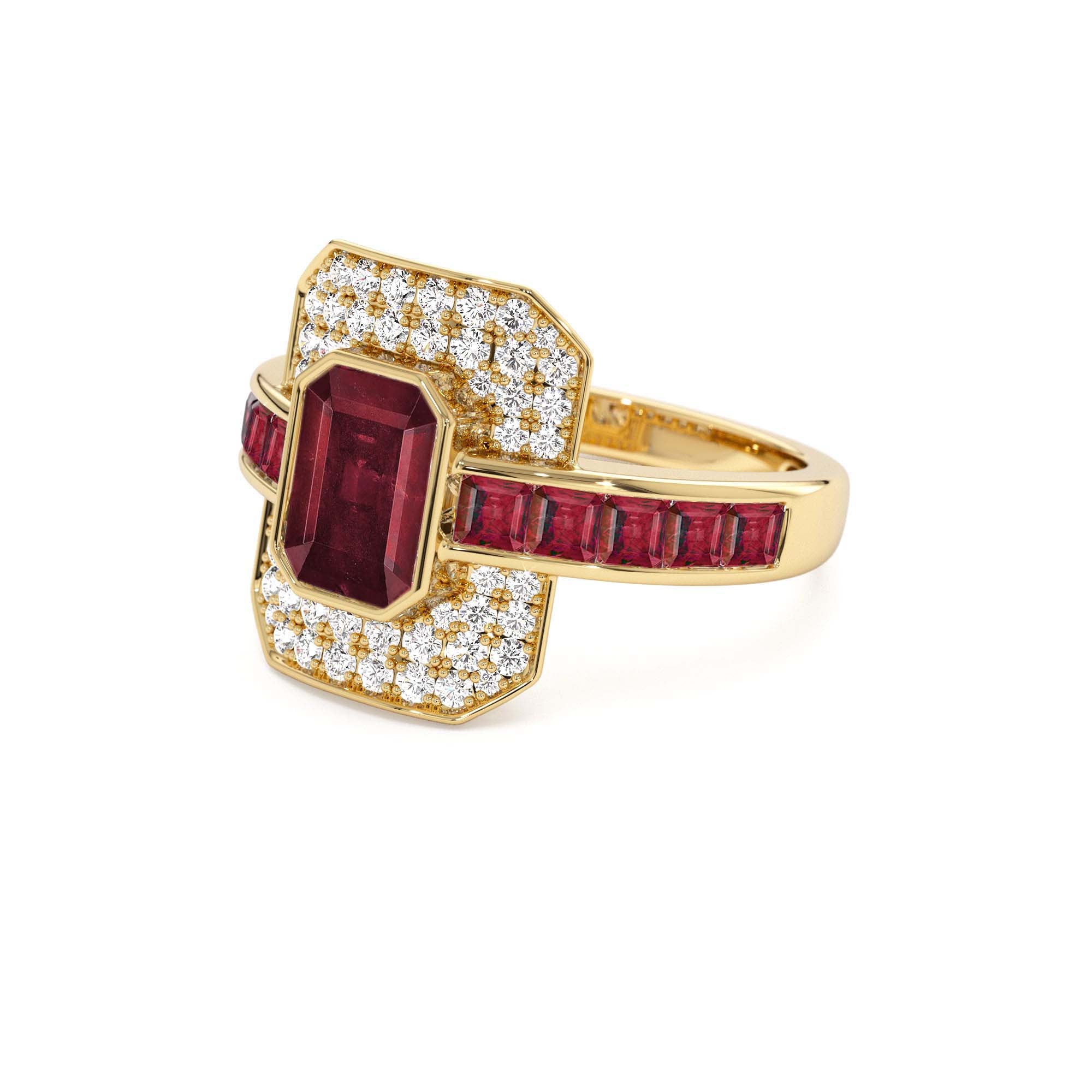 14k Unique Ruby and Diamond Art Deco Ring - view 4