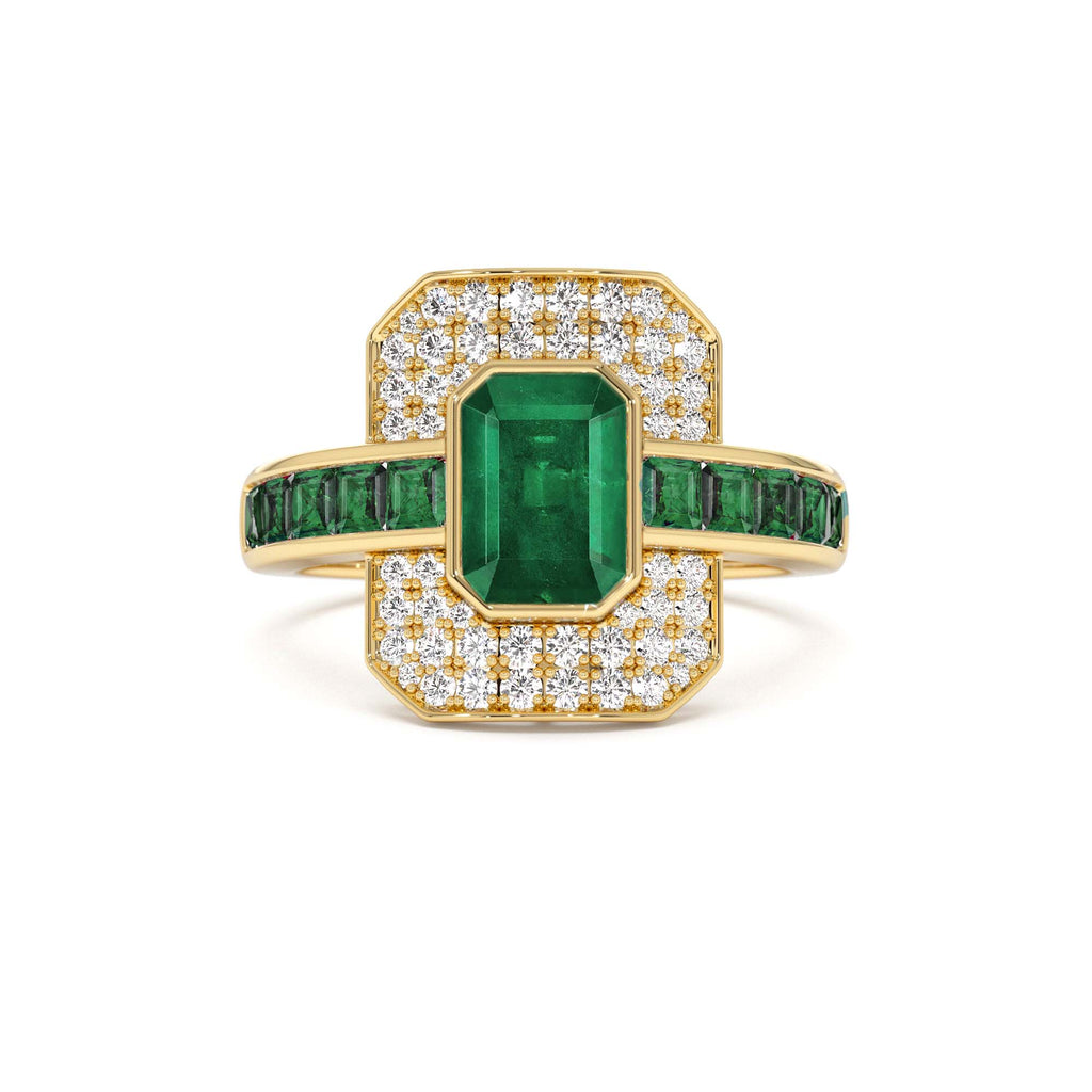 14k Unique Emerald and Diamond Art Deco Ring by Orlina Fine