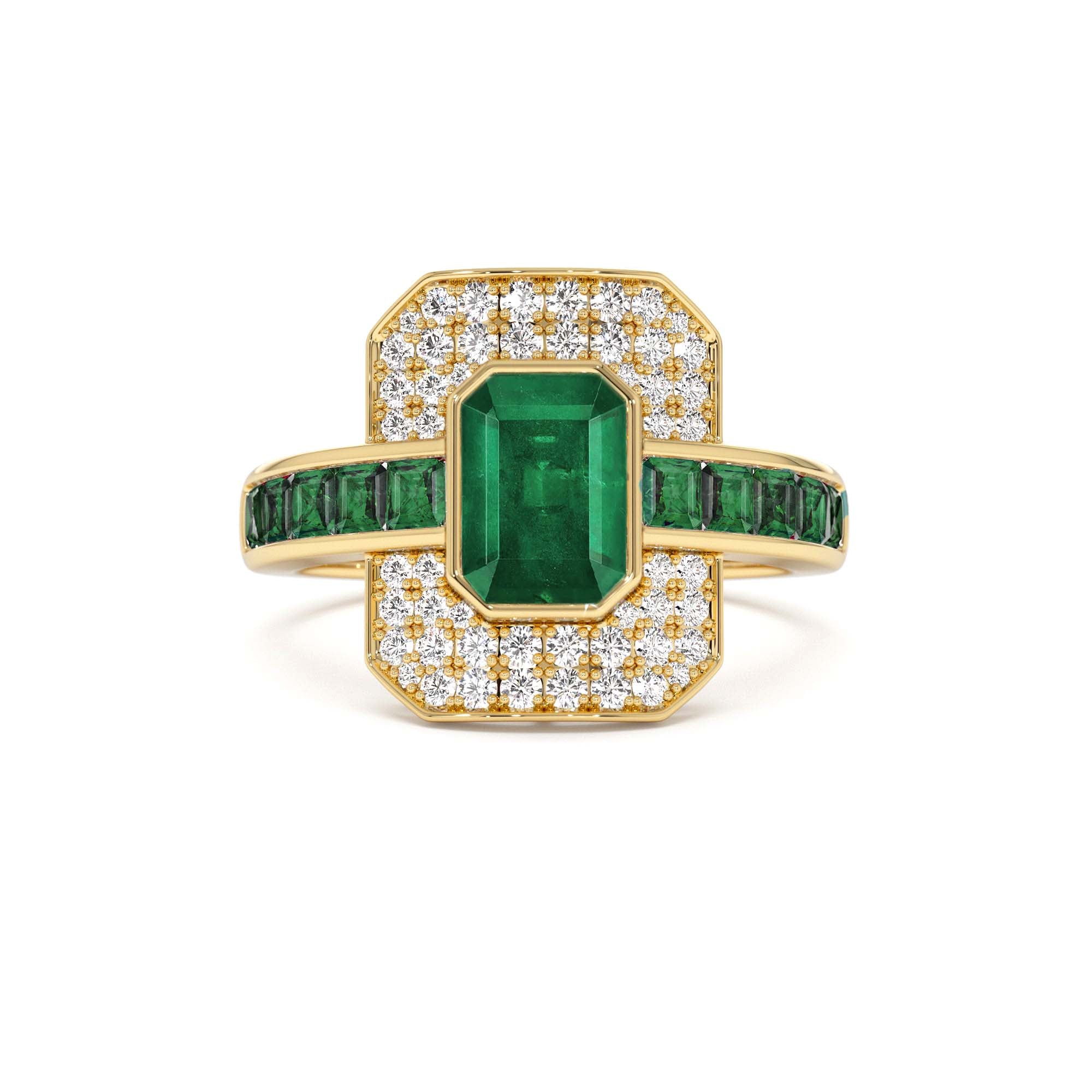 14k Unique Emerald and Diamond Art Deco Ring by Orlina Fine