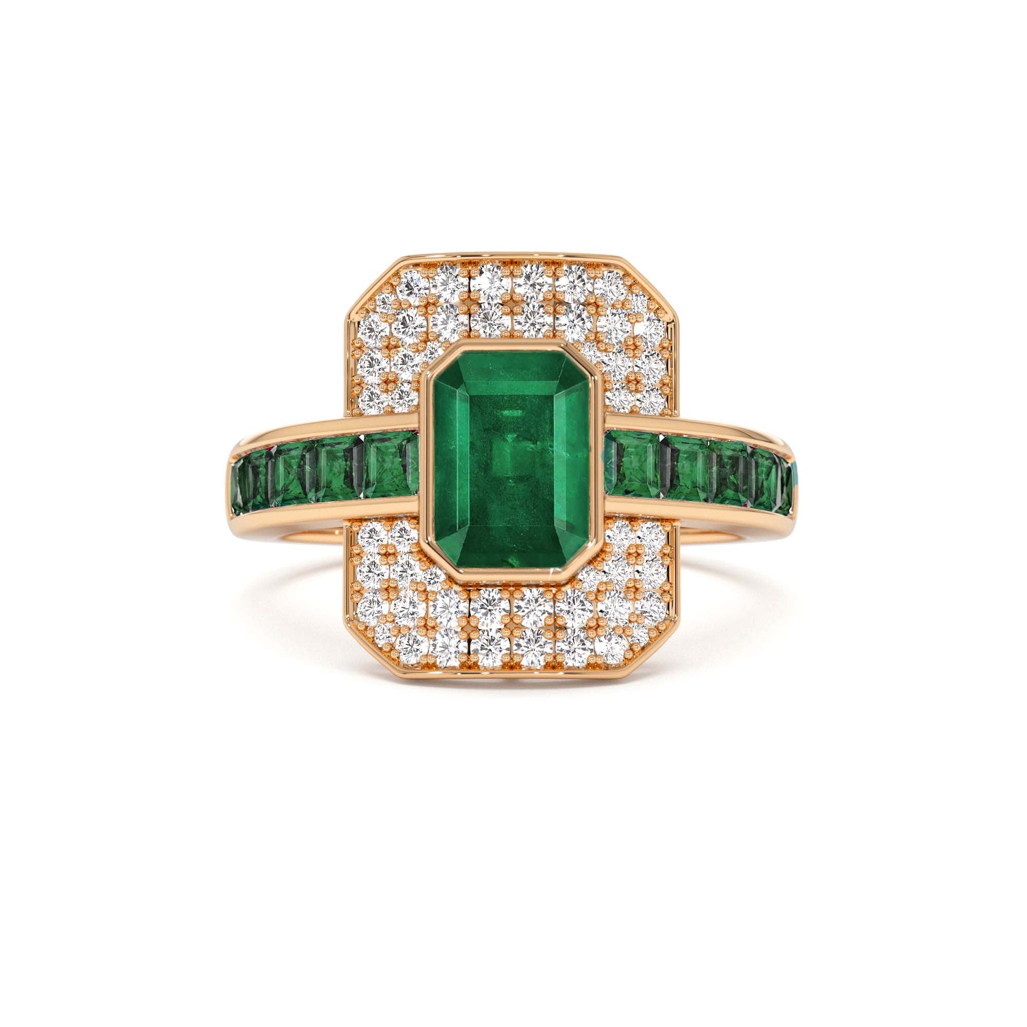 14k Unique Emerald and Diamond Art Deco Ring - view 2