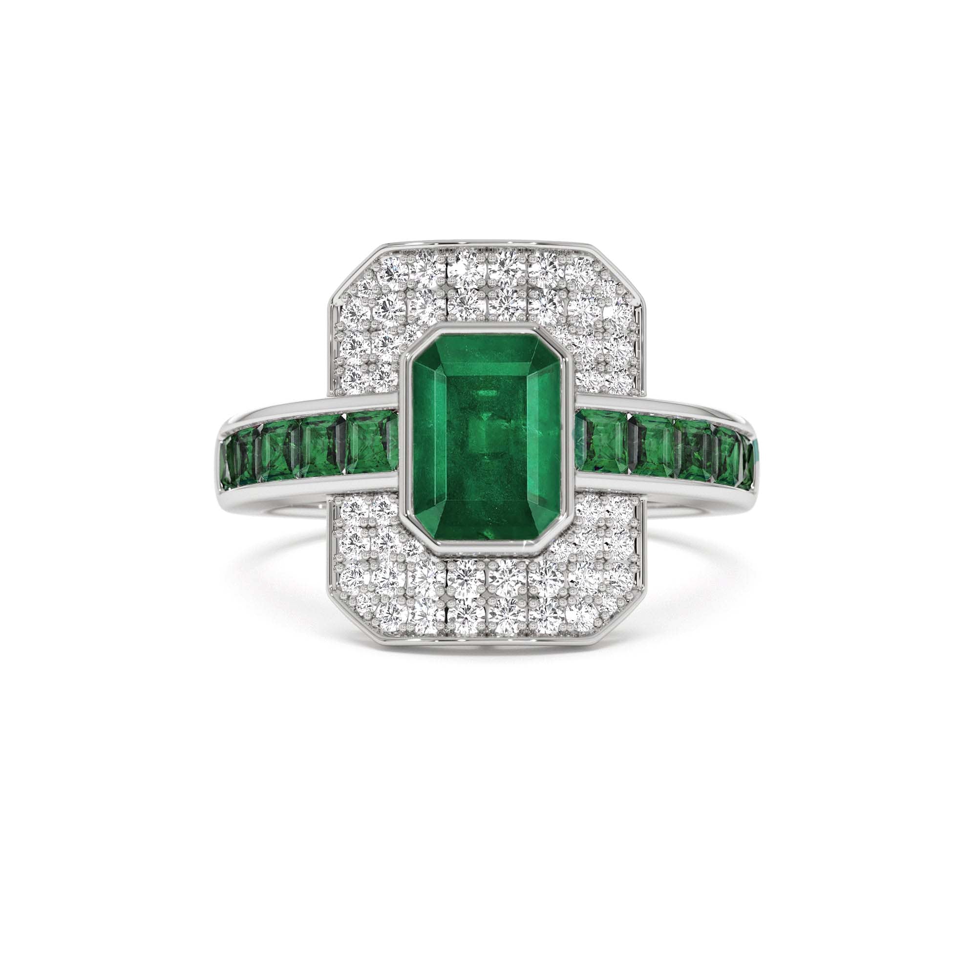 14k Unique Emerald and Diamond Art Deco Ring - view 3
