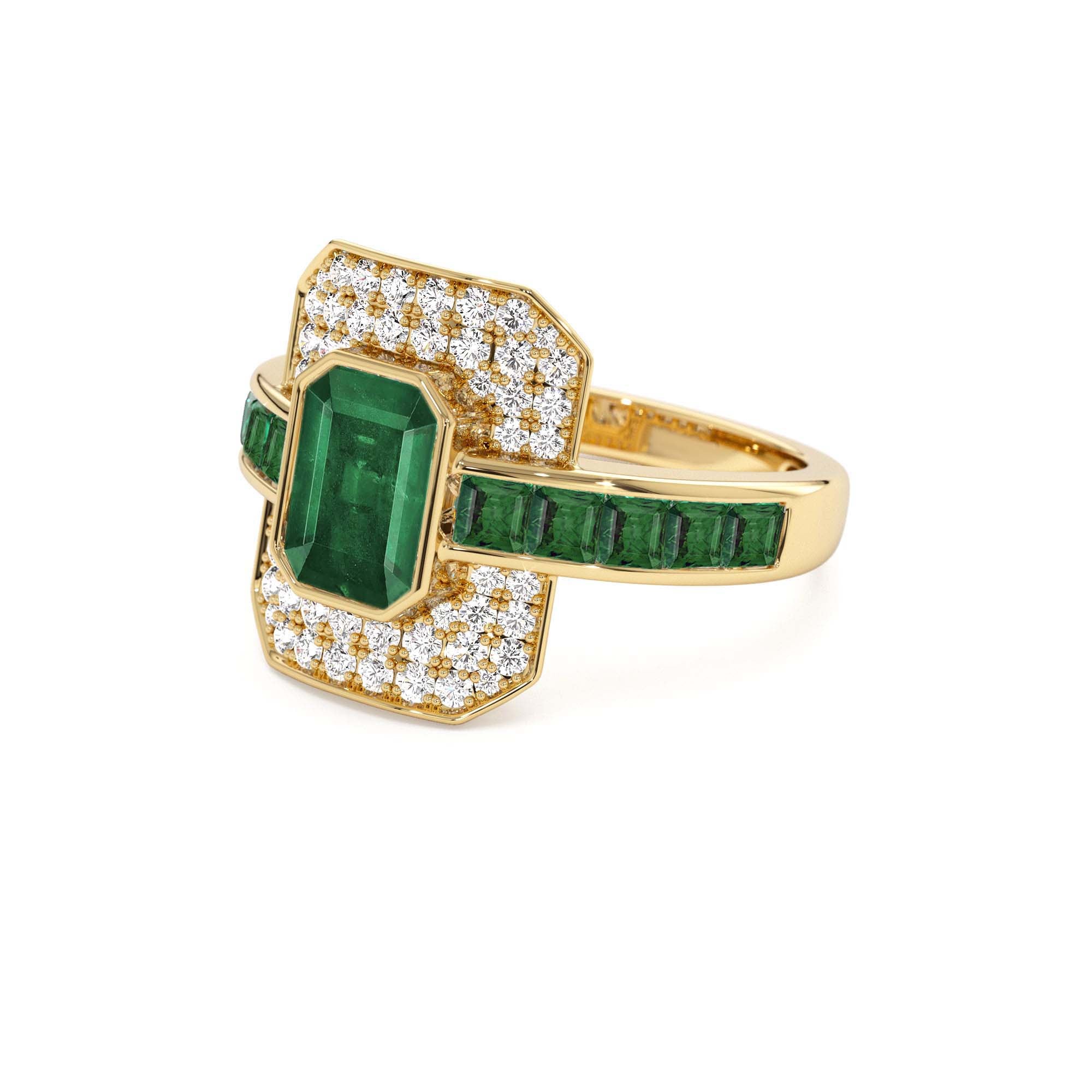 14k Unique Emerald and Diamond Art Deco Ring - view 4