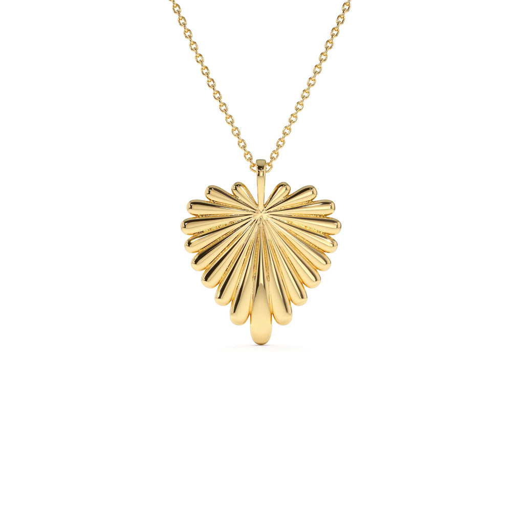 14K Solid Gold Sunburst Heart Necklace by Orlina Fine