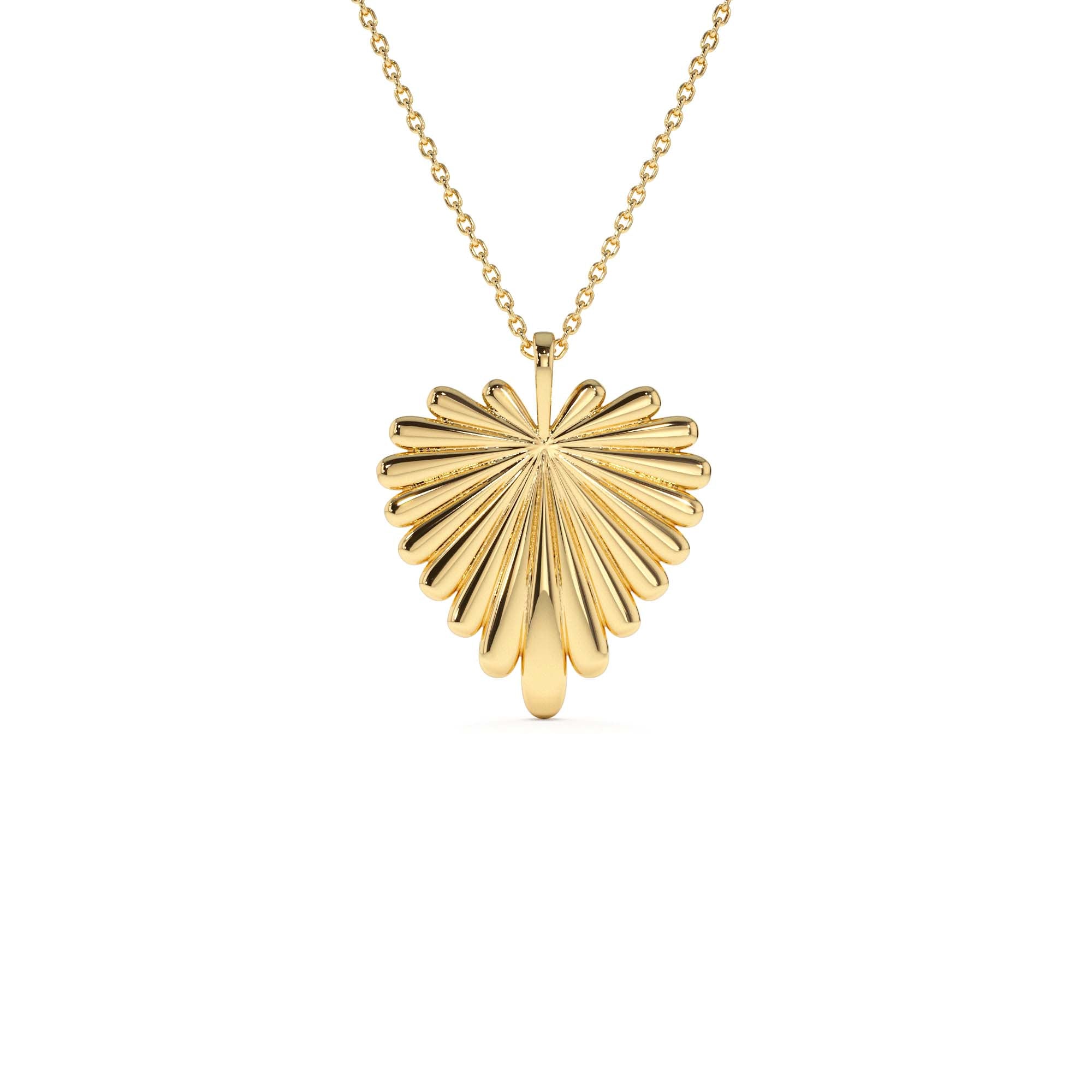 14K Solid Gold Sunburst Heart Necklace by Orlina Fine