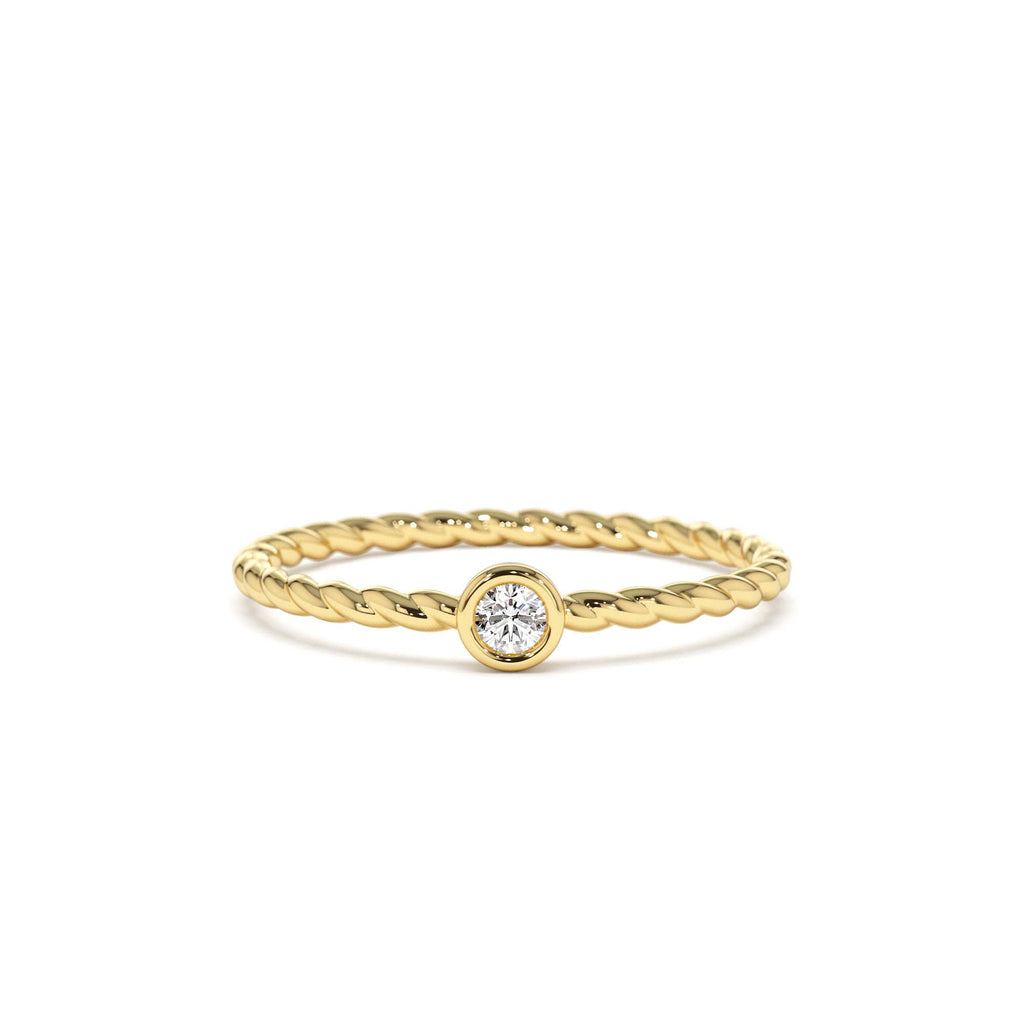14K Diamond Bezel Twisted Engagement Ring by Orlina Fine