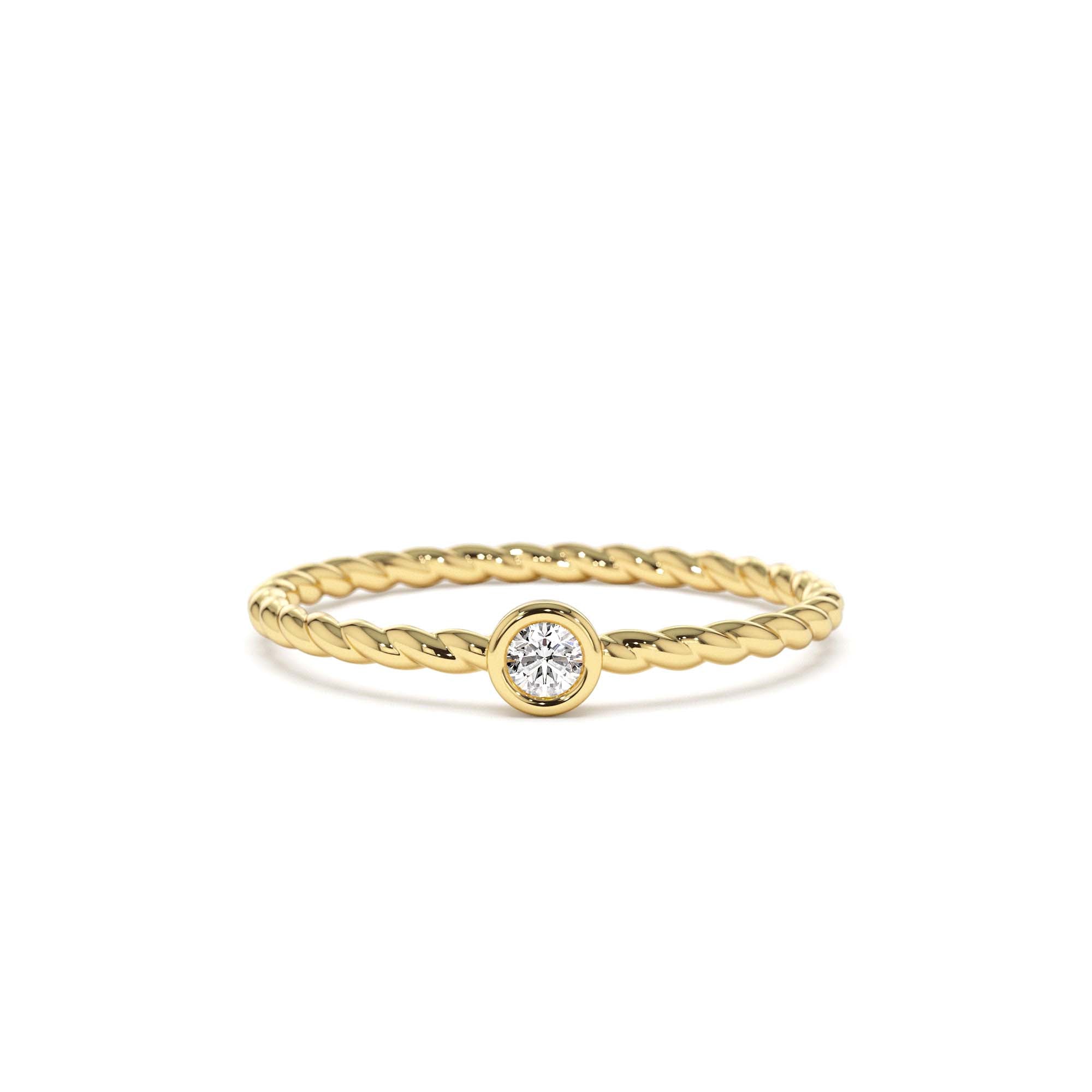 14K Diamond Bezel Twisted Engagement Ring by Orlina Fine