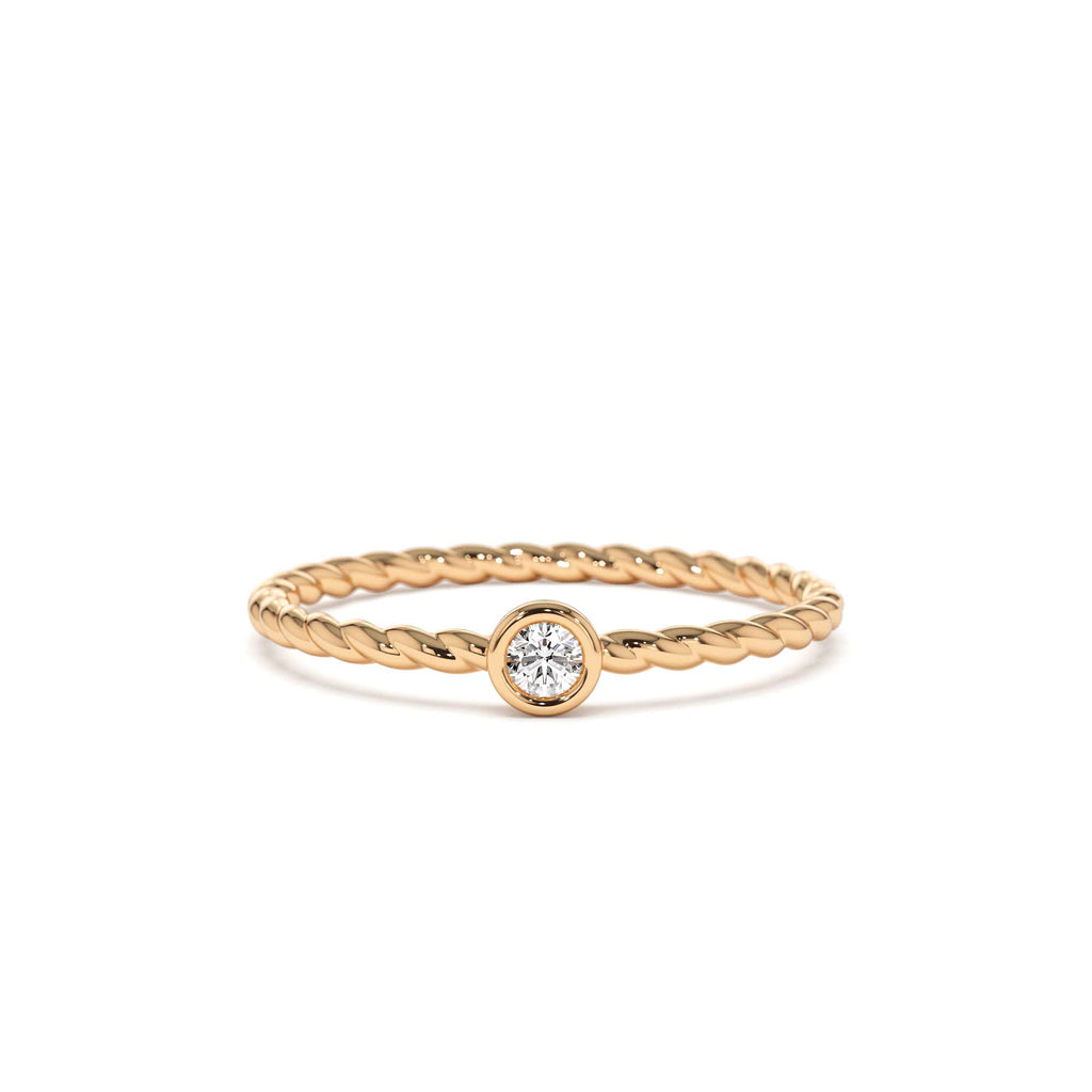14K Diamond Bezel Twisted Engagement Ring - view 2