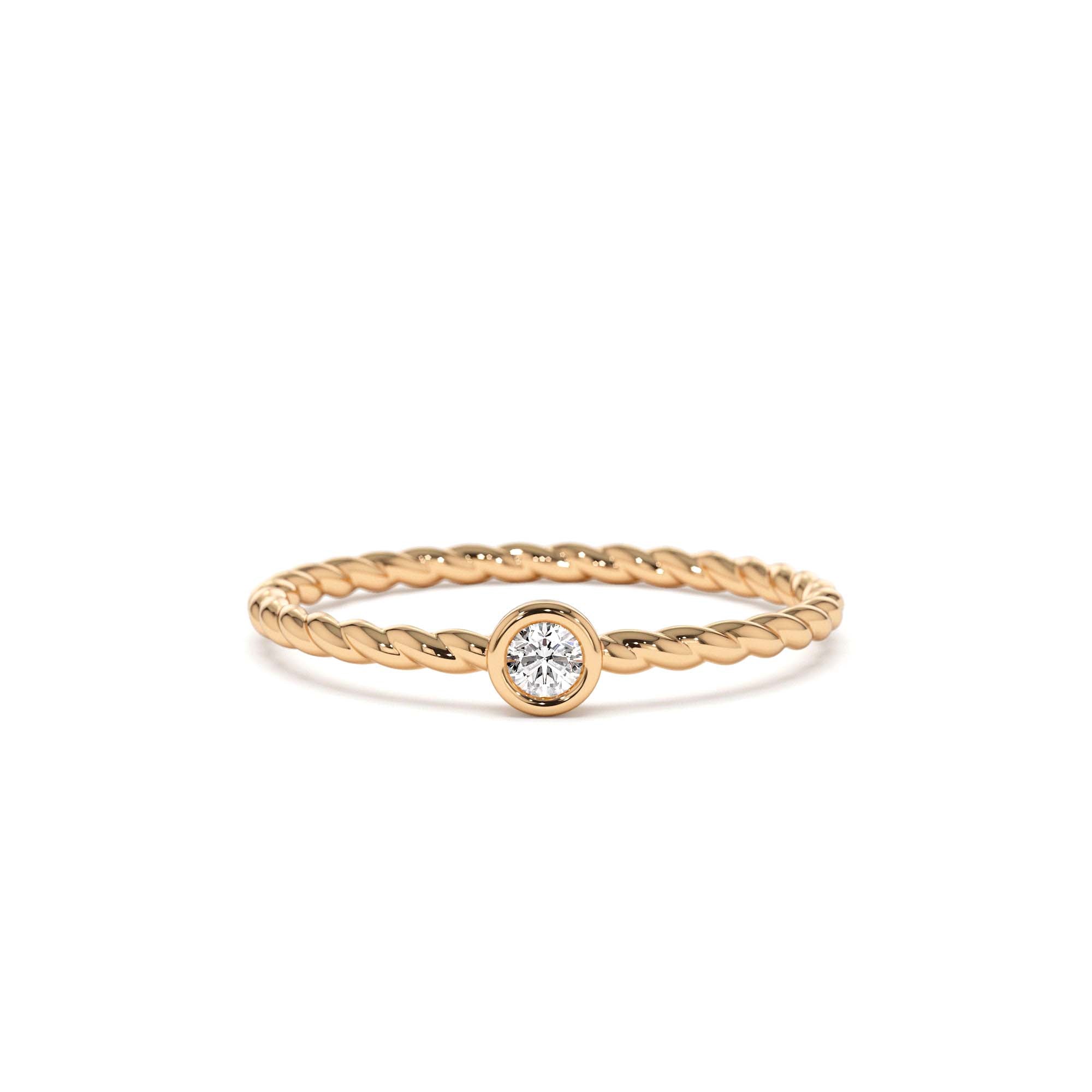 14K Diamond Bezel Twisted Engagement Ring - view 2
