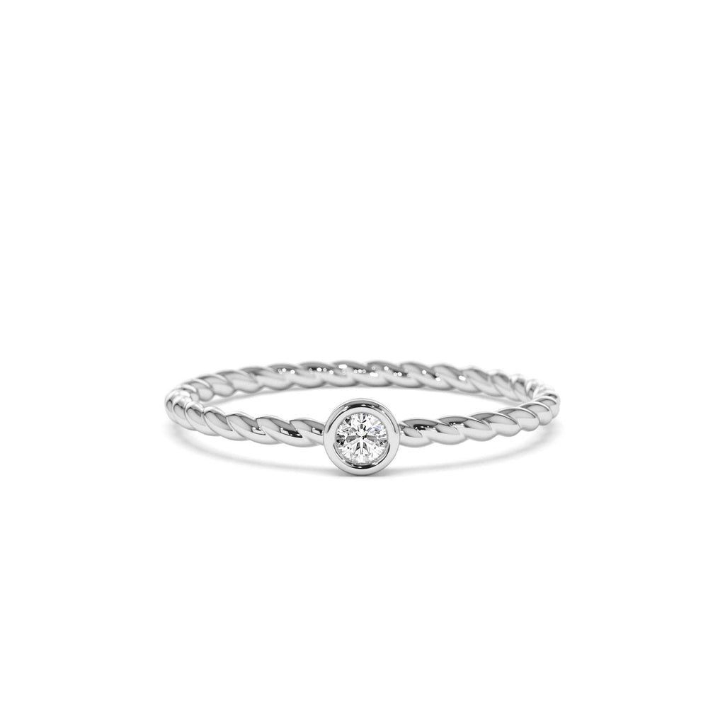 14K Diamond Bezel Twisted Engagement Ring - view 3
