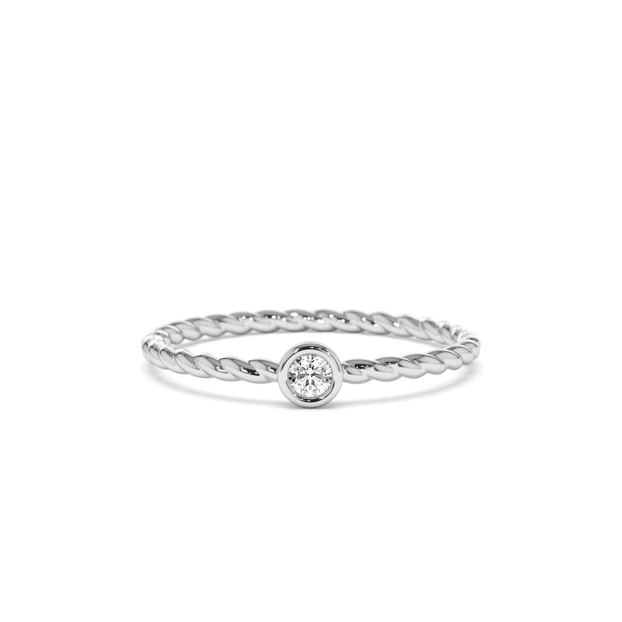 14K Diamond Bezel Twisted Engagement Ring - view 3