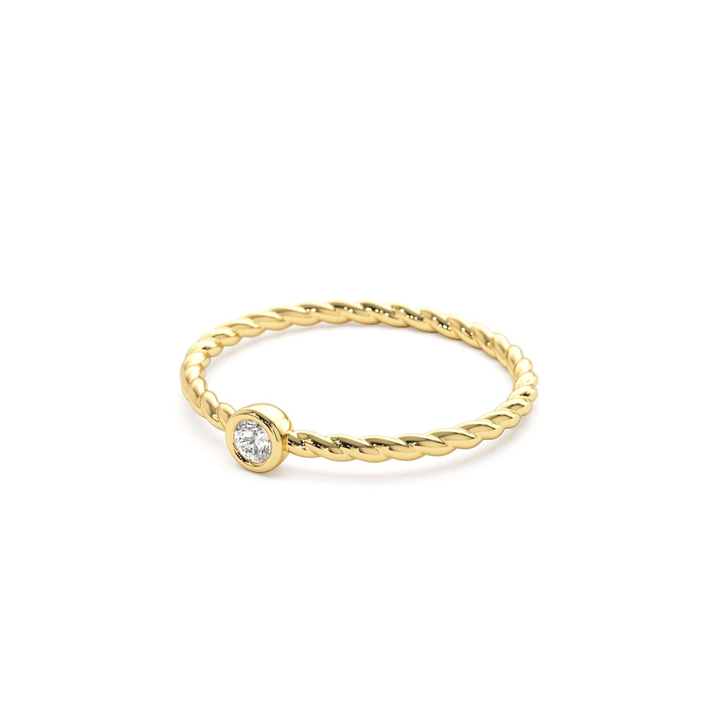 14K Diamond Bezel Twisted Engagement Ring - view 4