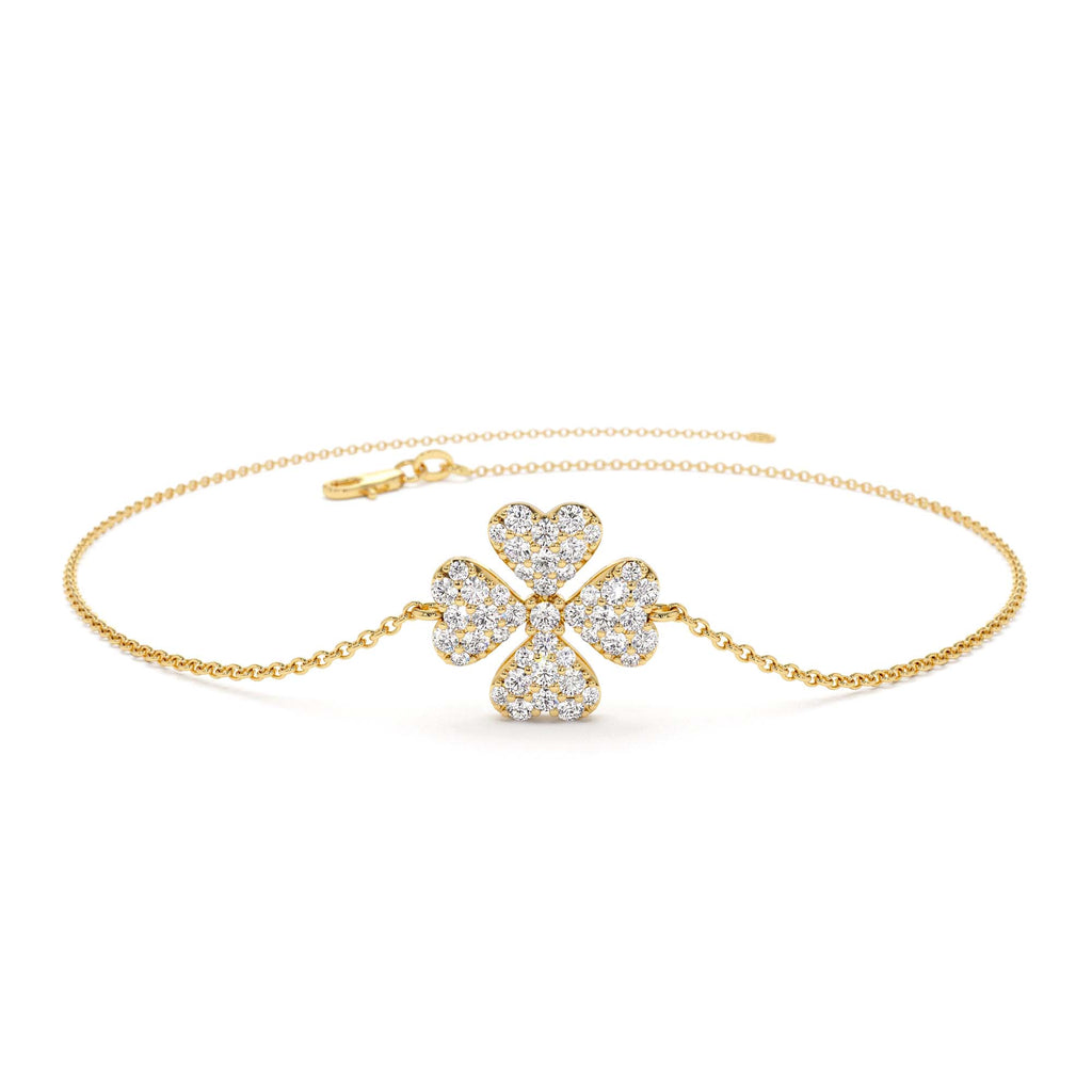 14K Diamond Clover Charm Bracelet by Orlina Fine