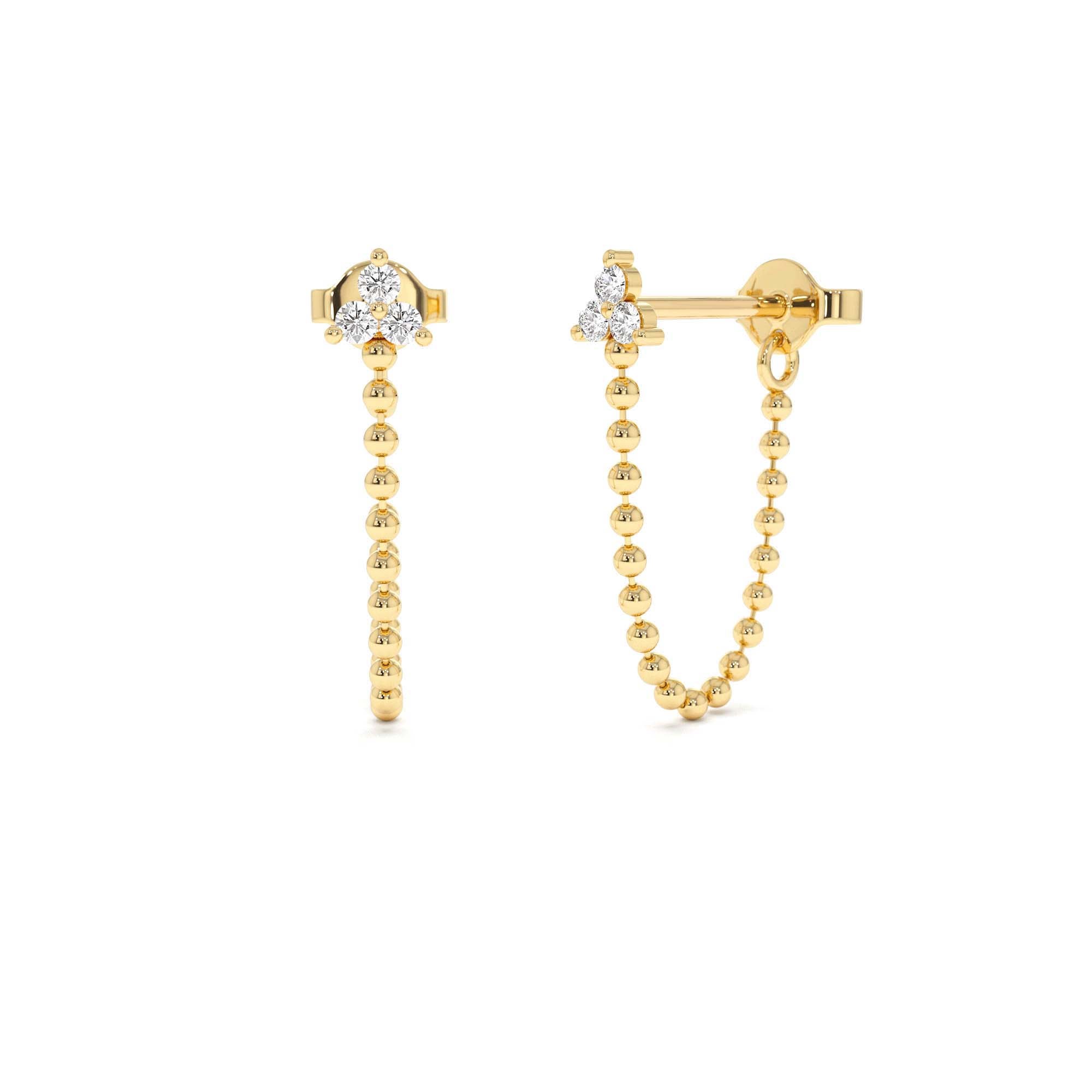 14k Trio Diamond Beaded Dangling Earrings by Orlina Fine