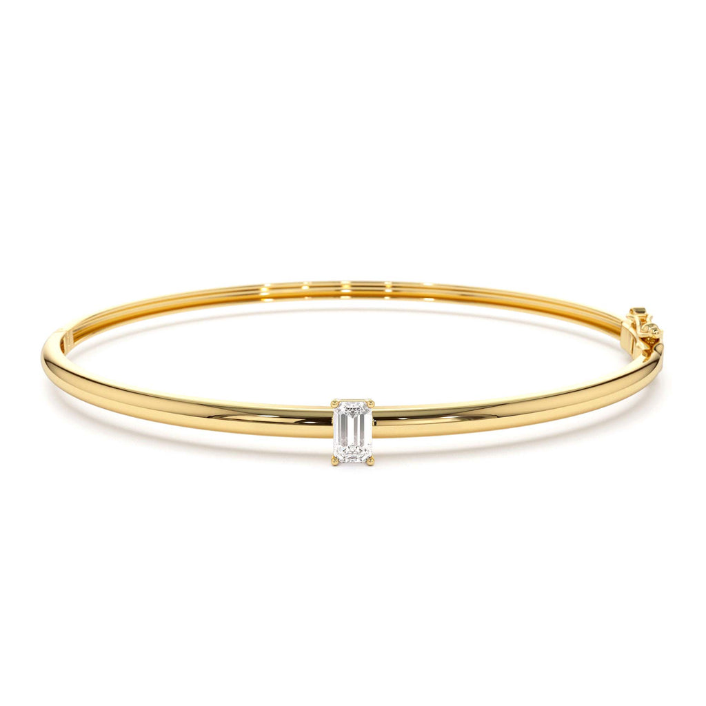 14K Emerald Shape Diamond Solitare Bangle by Orlina Fine