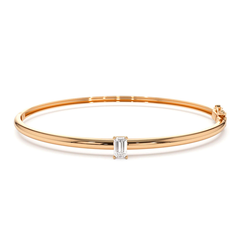 14K Emerald Shape Diamond Solitare Bangle - view 2